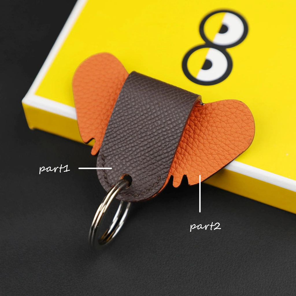 Petit H Key Ring,Real Leather Key ring in calfskin with palladium plated brass ring, Fashion goods and accessories