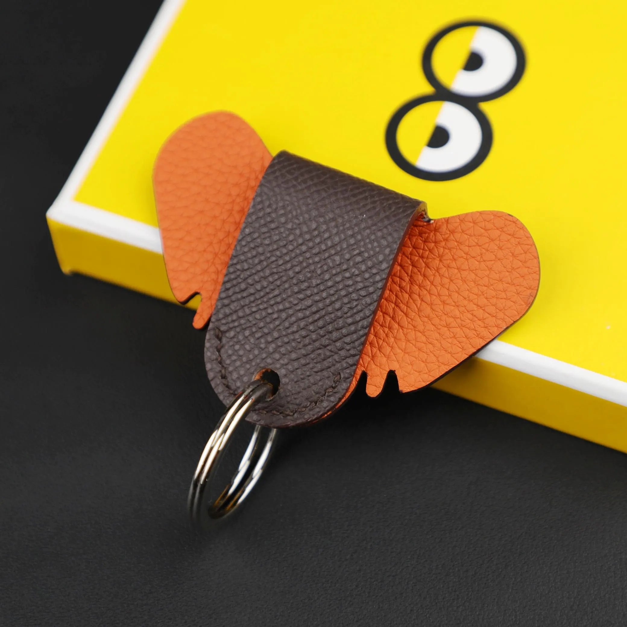 Petit H Key Ring,Real Leather Key ring in calfskin with palladium plated brass ring, Fashion goods and accessories