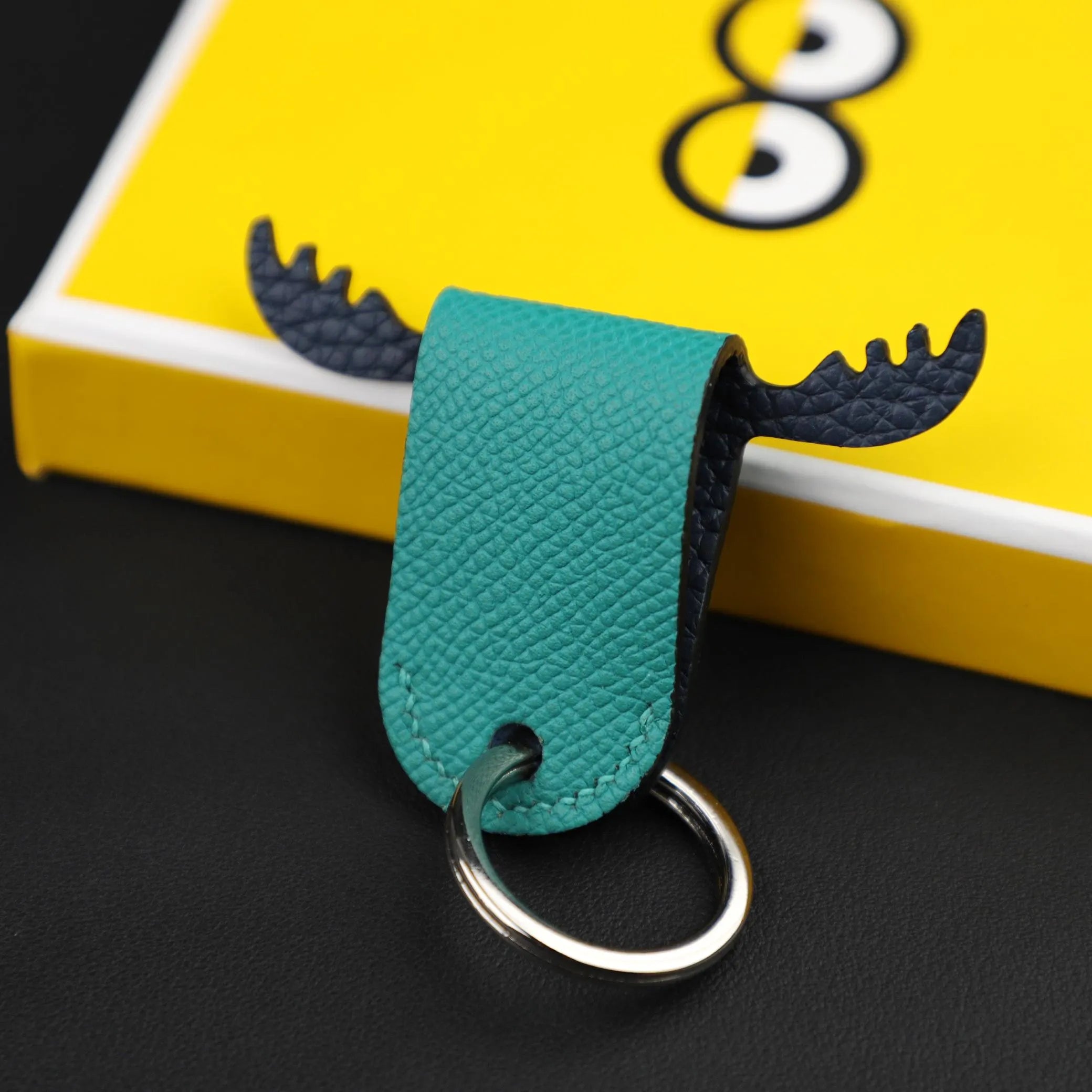 Petit H Key Ring,Real Leather Key ring in calfskin with palladium plated brass ring, Fashion goods and accessories