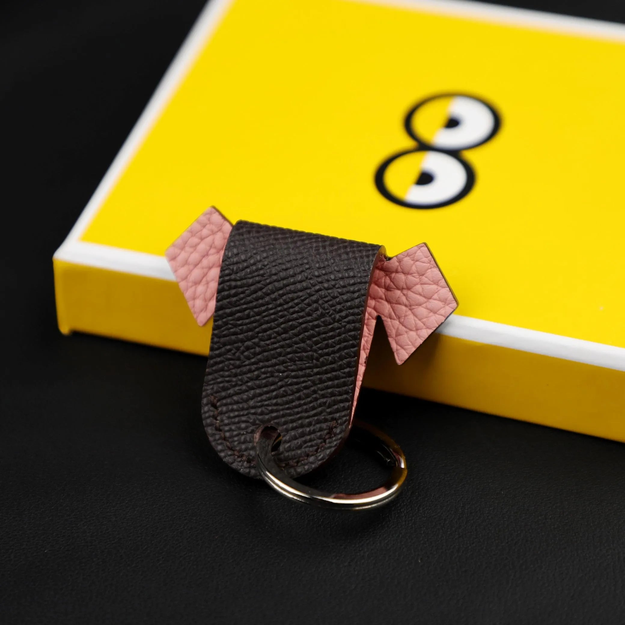 Petit H Key Ring,Real Leather Key ring in calfskin with palladium plated brass ring, Fashion goods and accessories