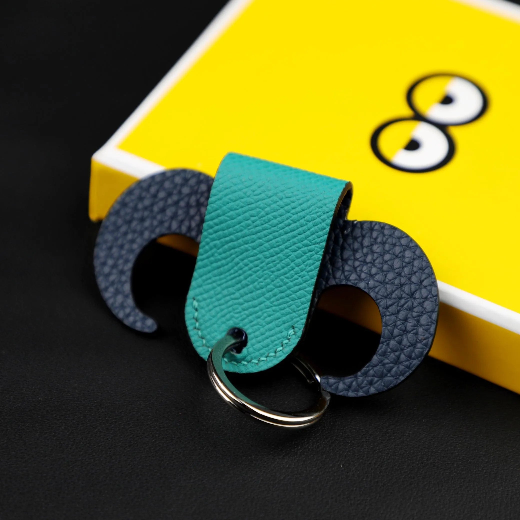 Petit H Key Ring,Real Leather Key ring in calfskin with palladium plated brass ring, Fashion goods and accessories