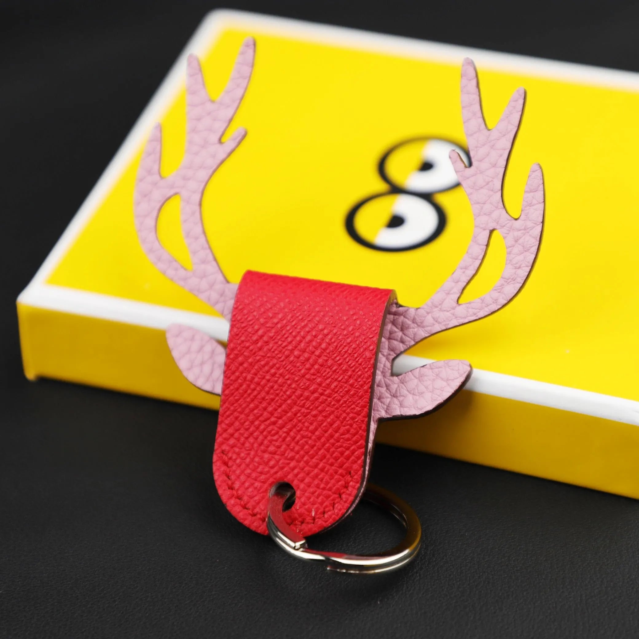 Petit H Key Ring,Real Leather Key ring in calfskin with palladium plated brass ring, Fashion goods and accessories