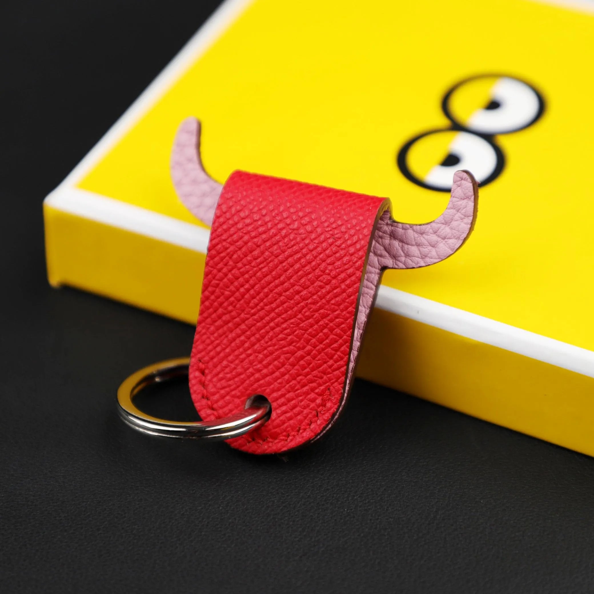Petit H Key Ring,Real Leather Key ring in calfskin with palladium plated brass ring, Fashion goods and accessories
