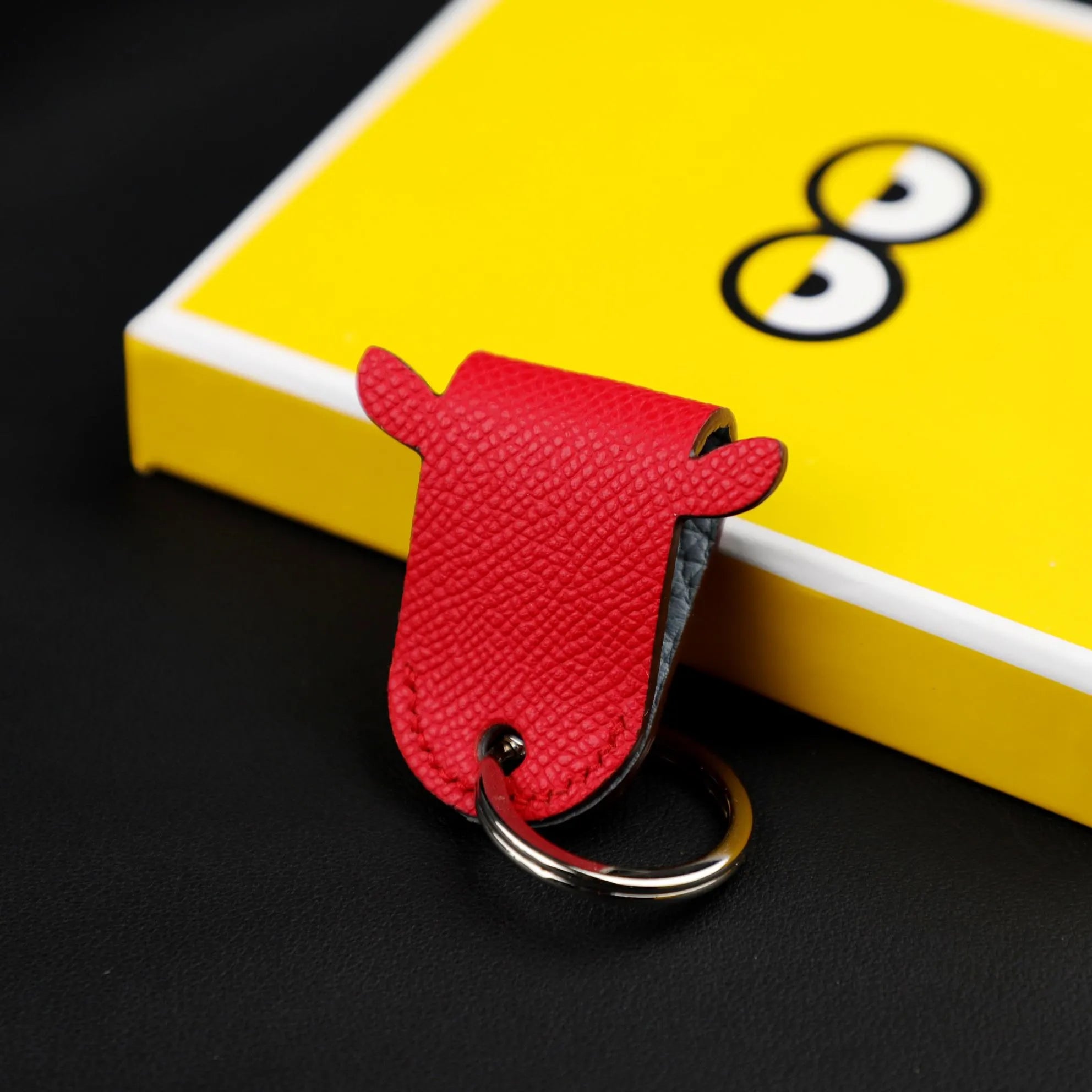 Petit H Key Ring,Real Leather Key ring in calfskin with palladium plated brass ring, Fashion goods and accessories