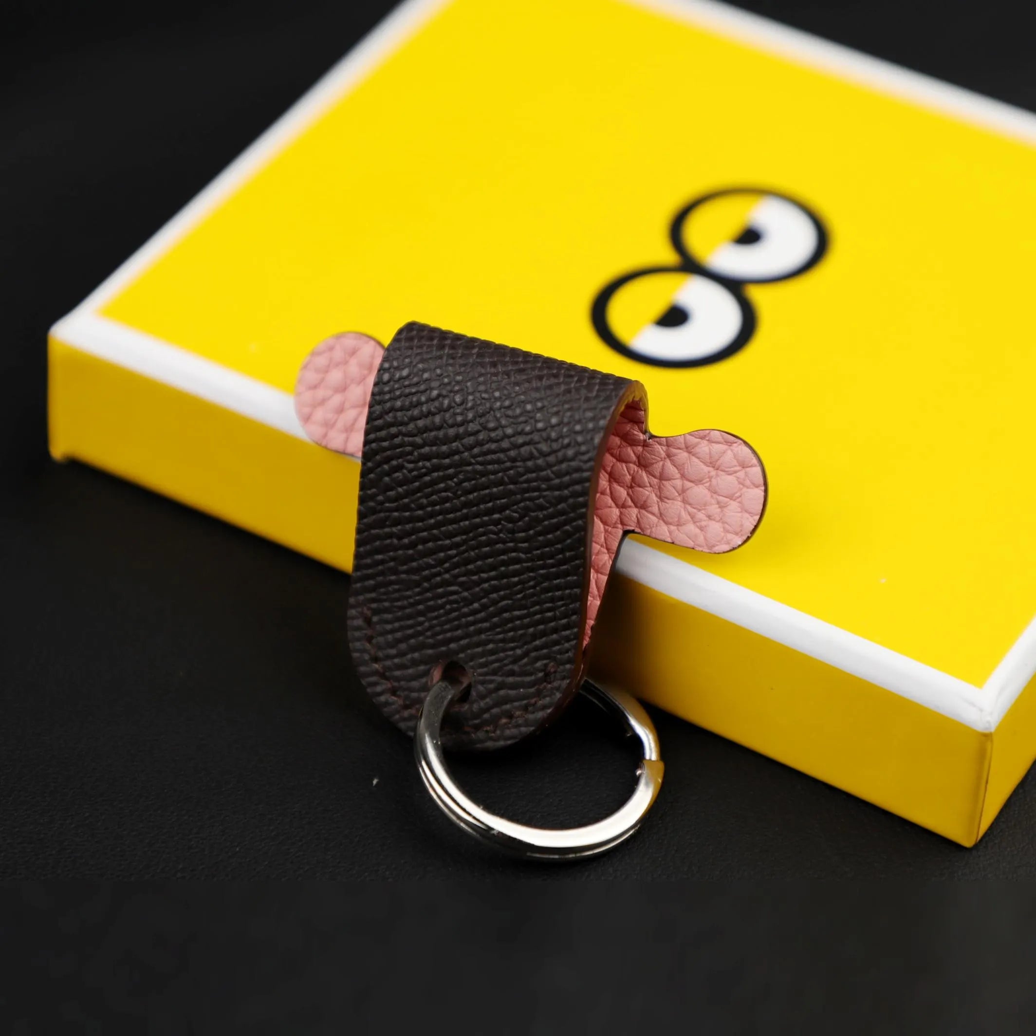 Petit H Key Ring,Real Leather Key ring in calfskin with palladium plated brass ring, Fashion goods and accessories