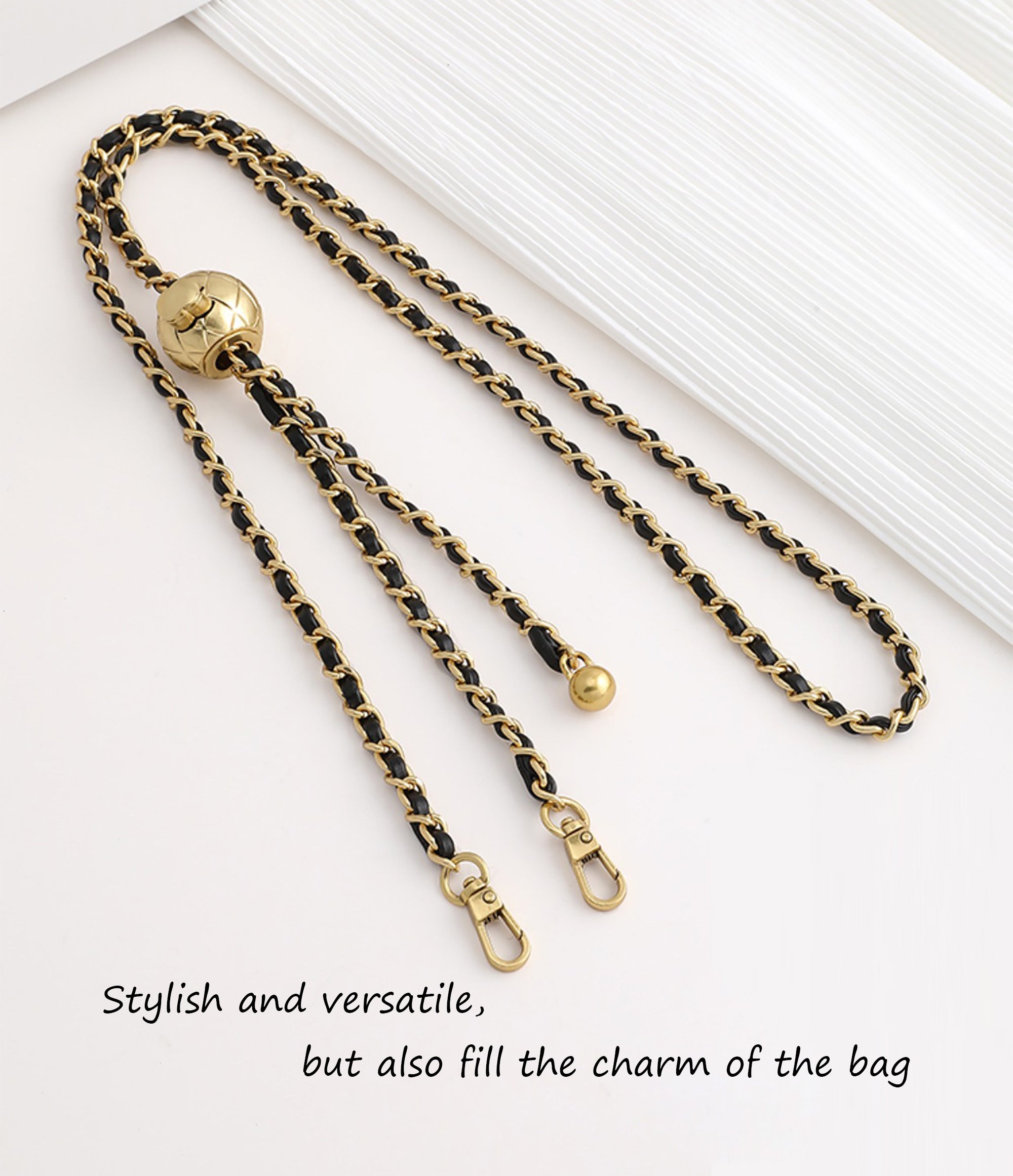 Adjustable Leather Chain Strap for Small to Medium Crossbody & Shoulder Bags - Gold Ball Regulator for Replacement Shoulder and Underarm Strap