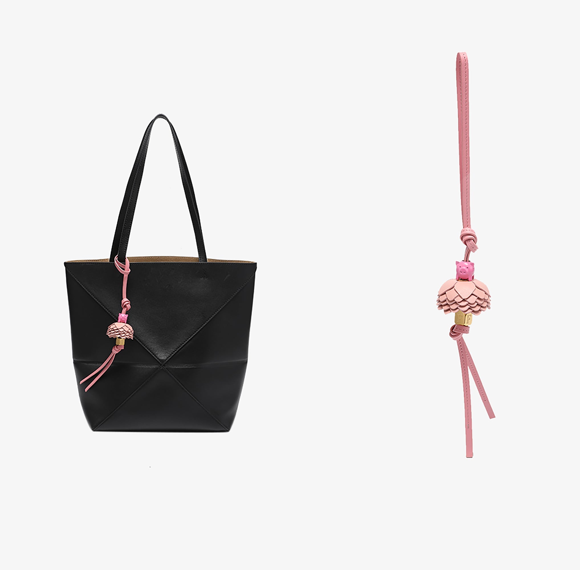 Handmade Leather Lotus Flower Bag Charm – Premium Leather Tote Bag Pendant