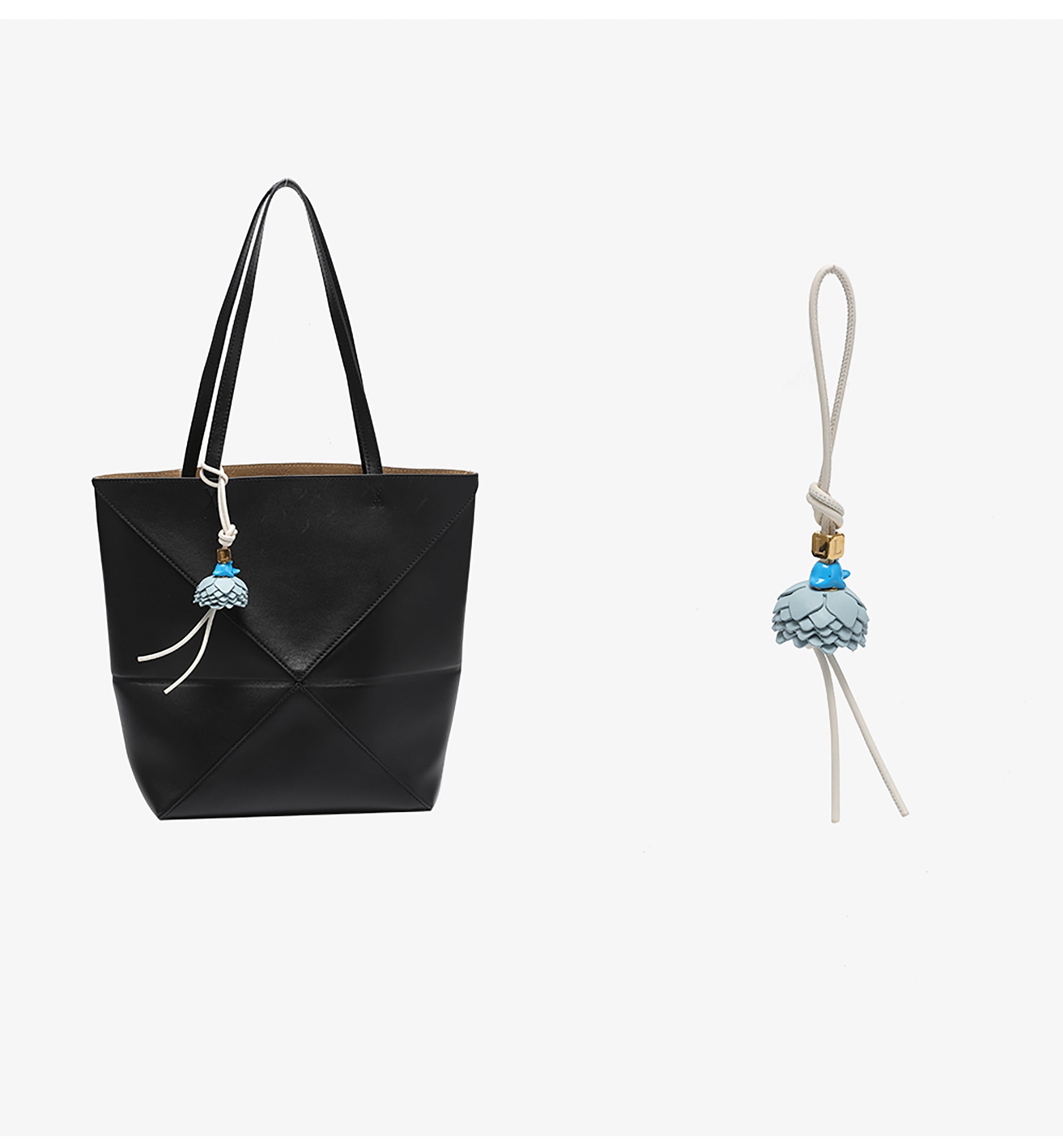 Handmade Leather Lotus Flower Bag Charm – Premium Leather Tote Bag Pendant