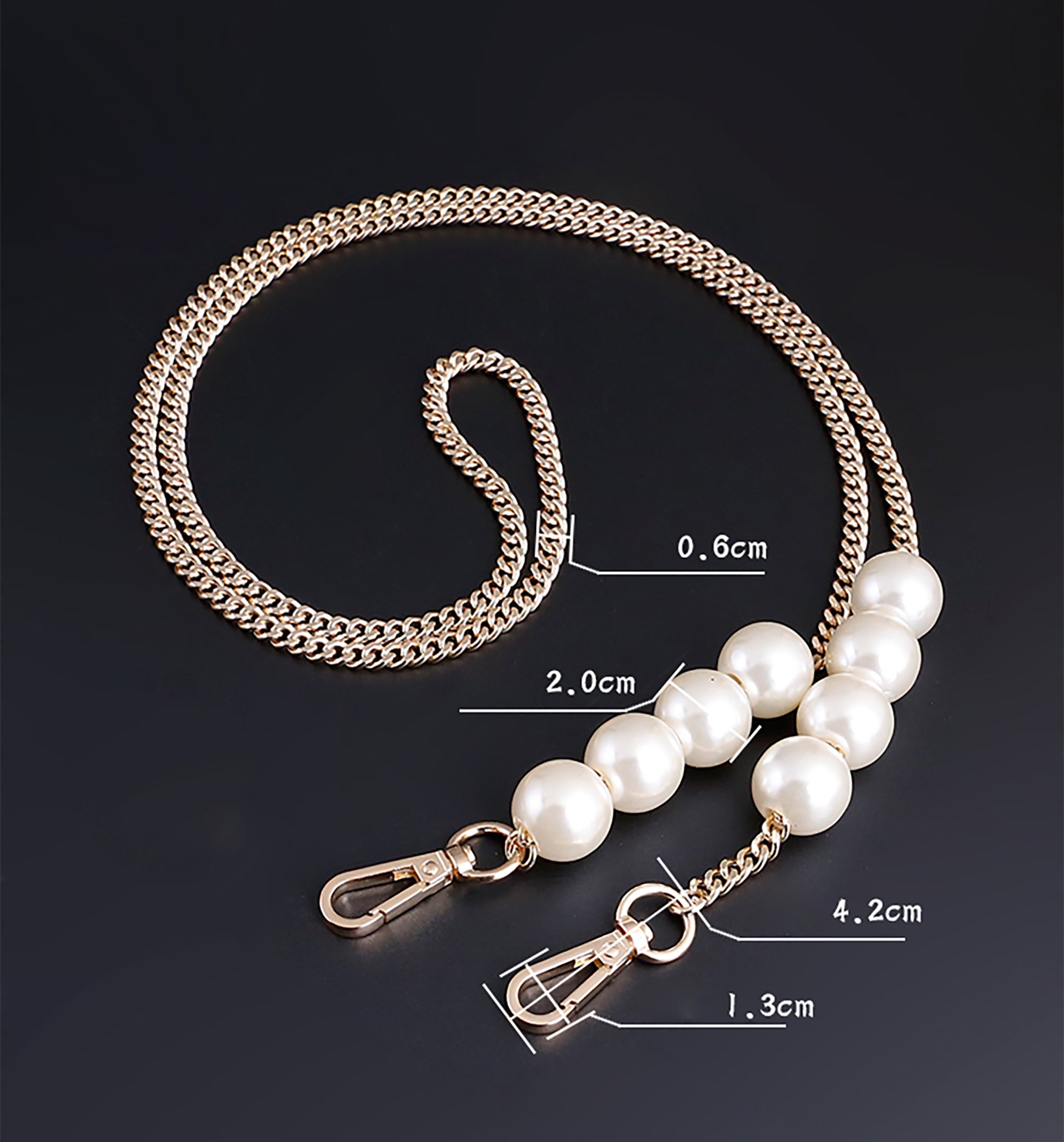 Pearl chain for bags, DIY shoulder strap, metal bag chain for crossbody or shoulder bag accessory