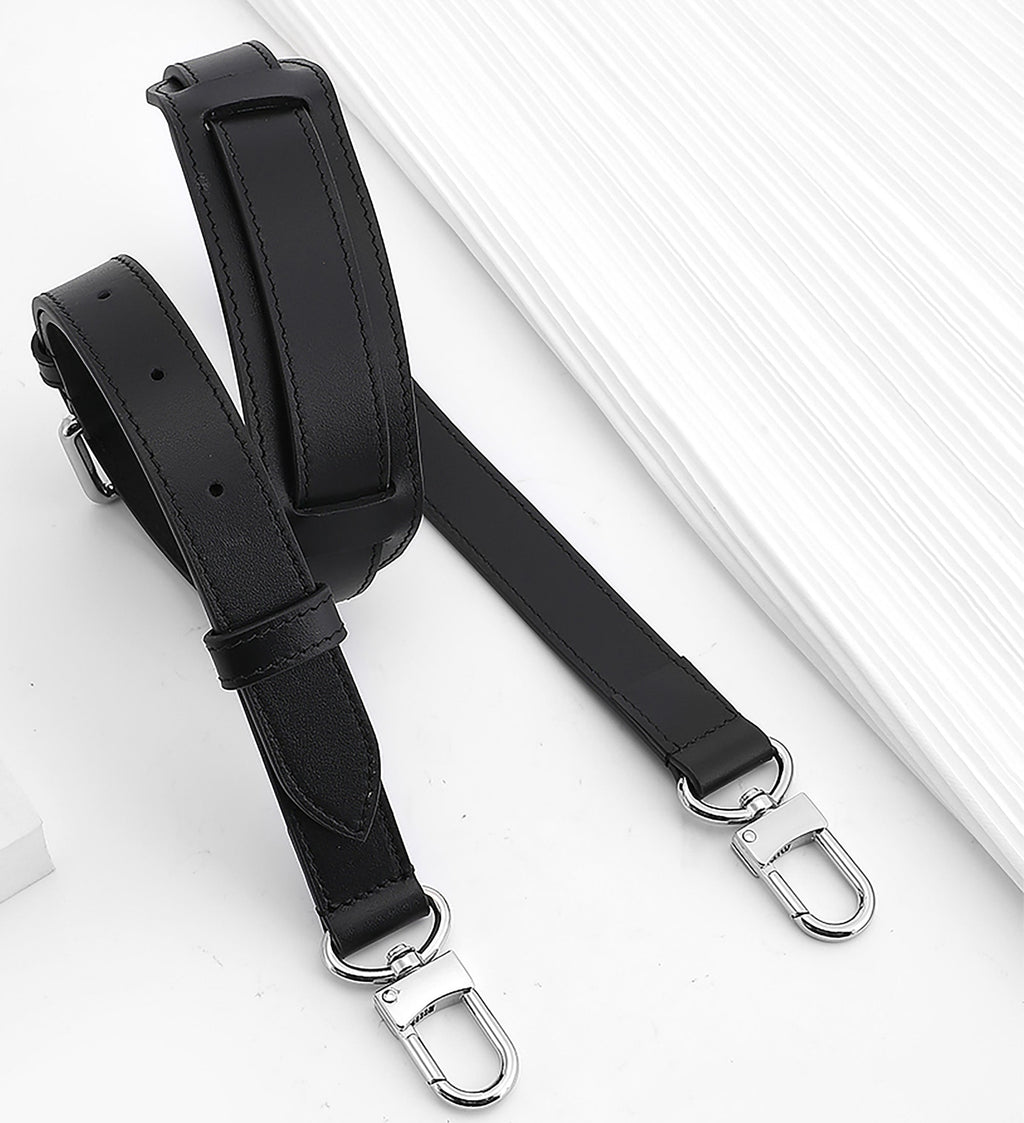 KEEPALL BANDOULIERE Replacement Strap for Travel Bag, Genuine Leather in Natural Vachetta Color, Black Travel Bag Strap