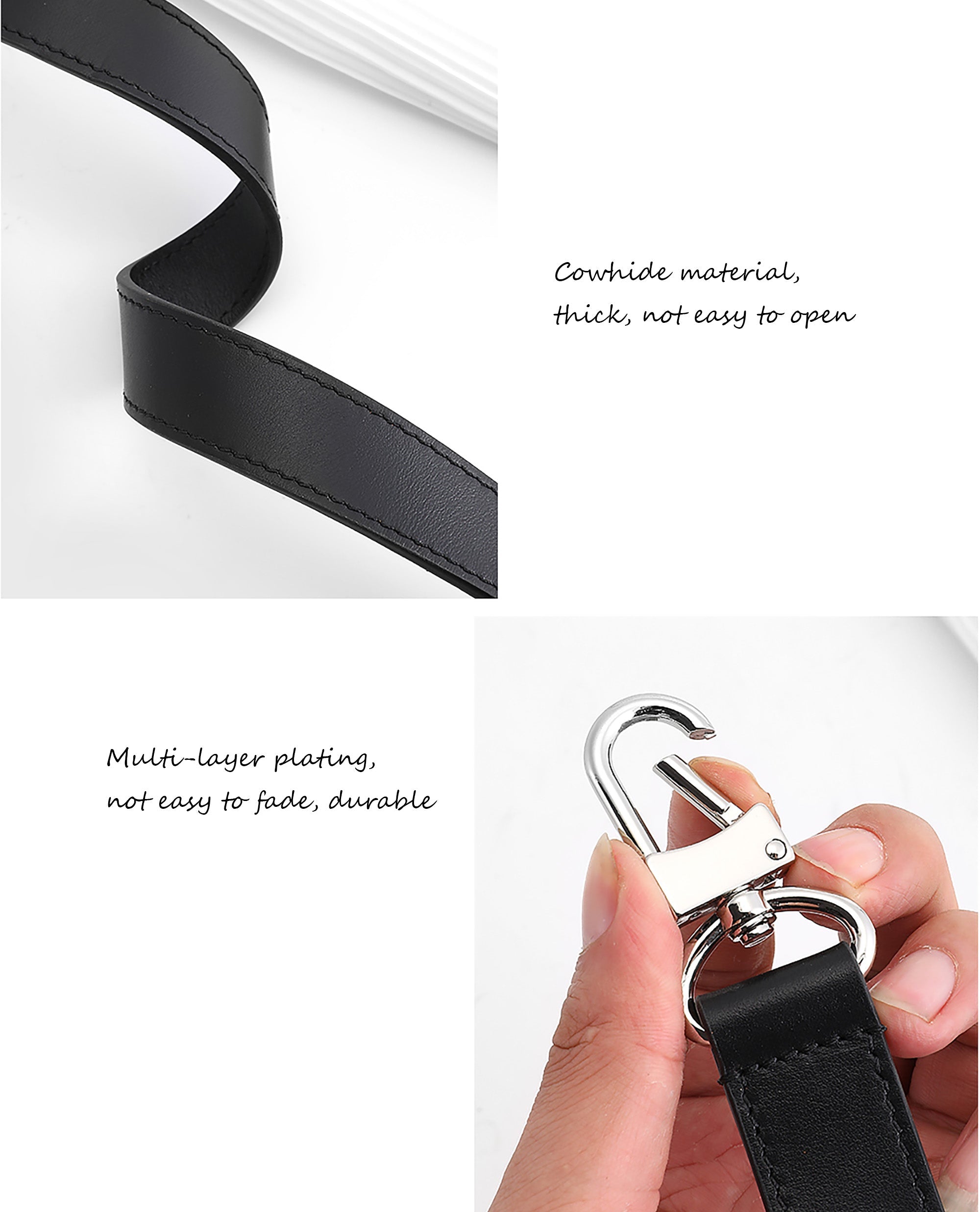 KEEPALL BANDOULIERE Replacement Strap for Travel Bag, Genuine Leather in Natural Vachetta Color, Black Travel Bag Strap