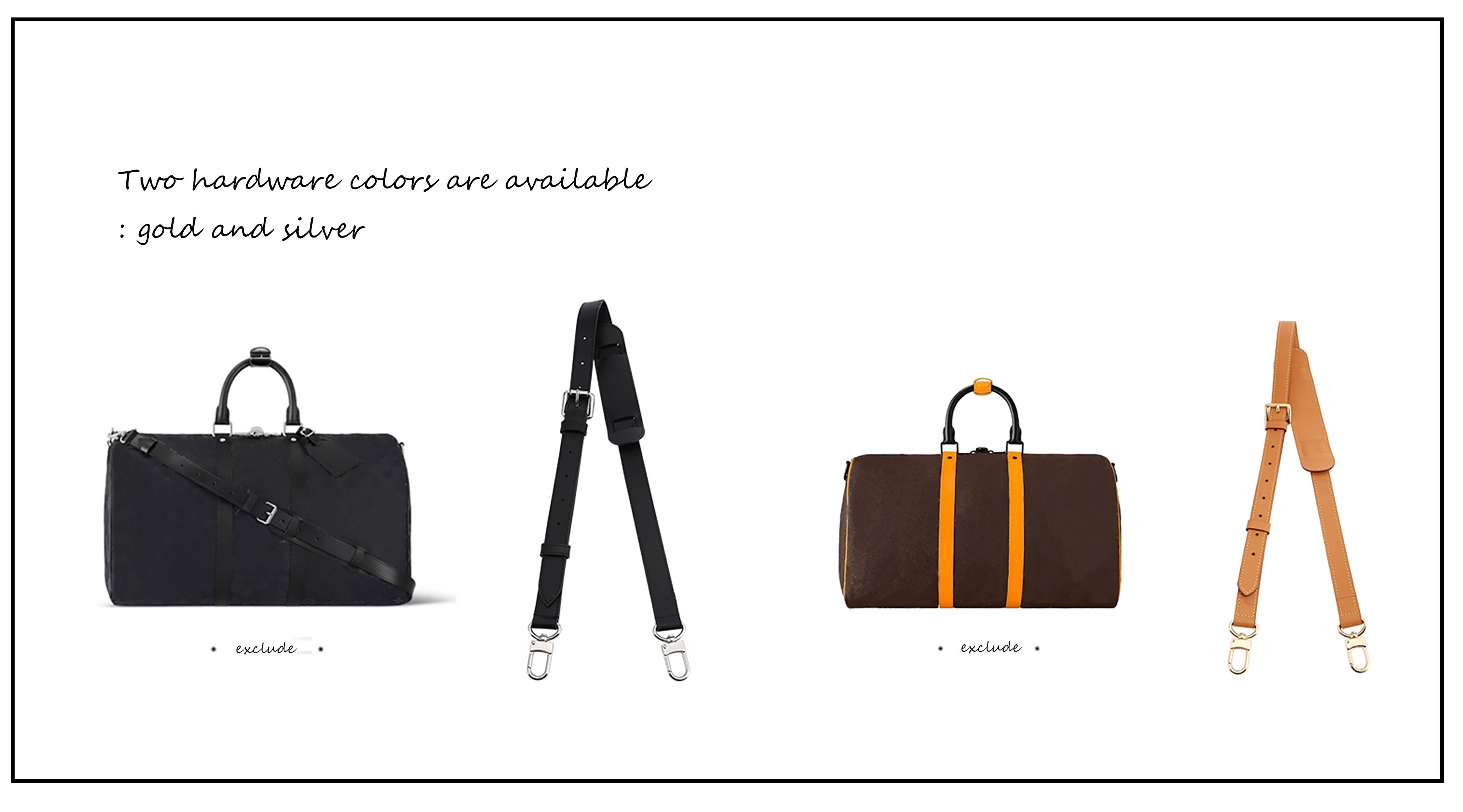 KEEPALL BANDOULIERE Replacement Strap for Travel Bag, Genuine Leather in Natural Vachetta Color, Black Travel Bag Strap