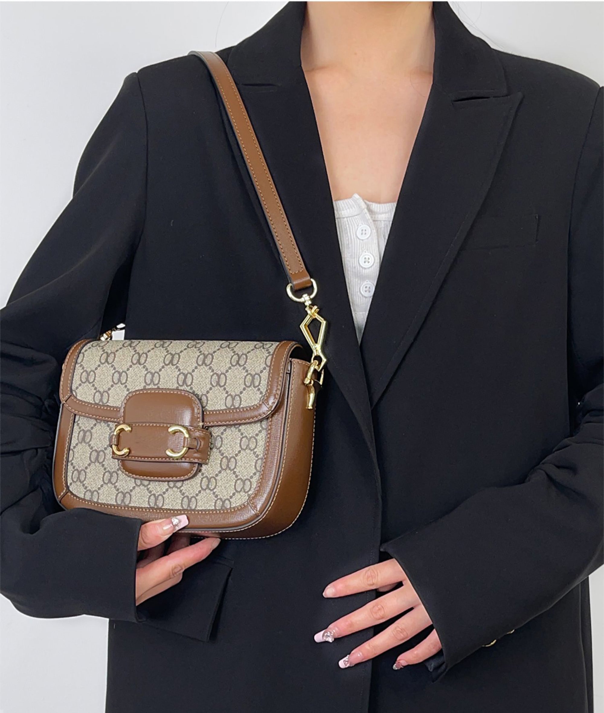 Leather shoulder strap for Horsebit 1955 bags, underarm strap replacement accessory, brown adjustable crossbody strap