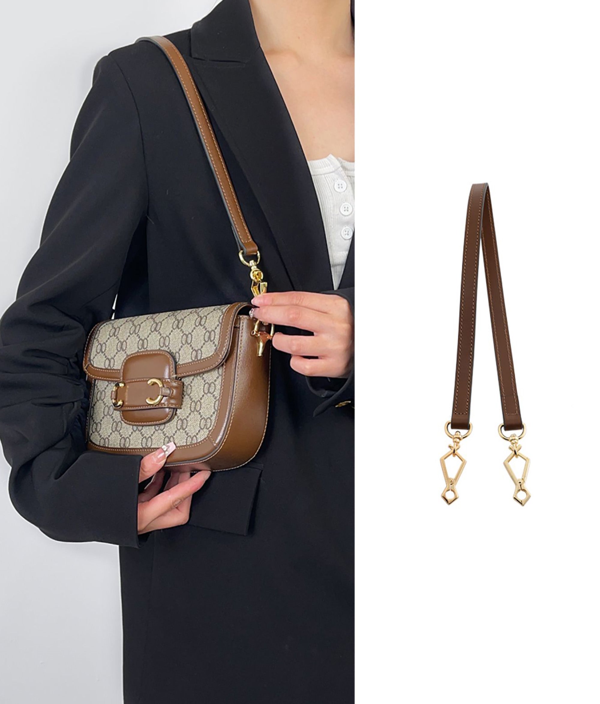 Leather shoulder strap for Horsebit 1955 bags, underarm strap replacement accessory, brown adjustable crossbody strap