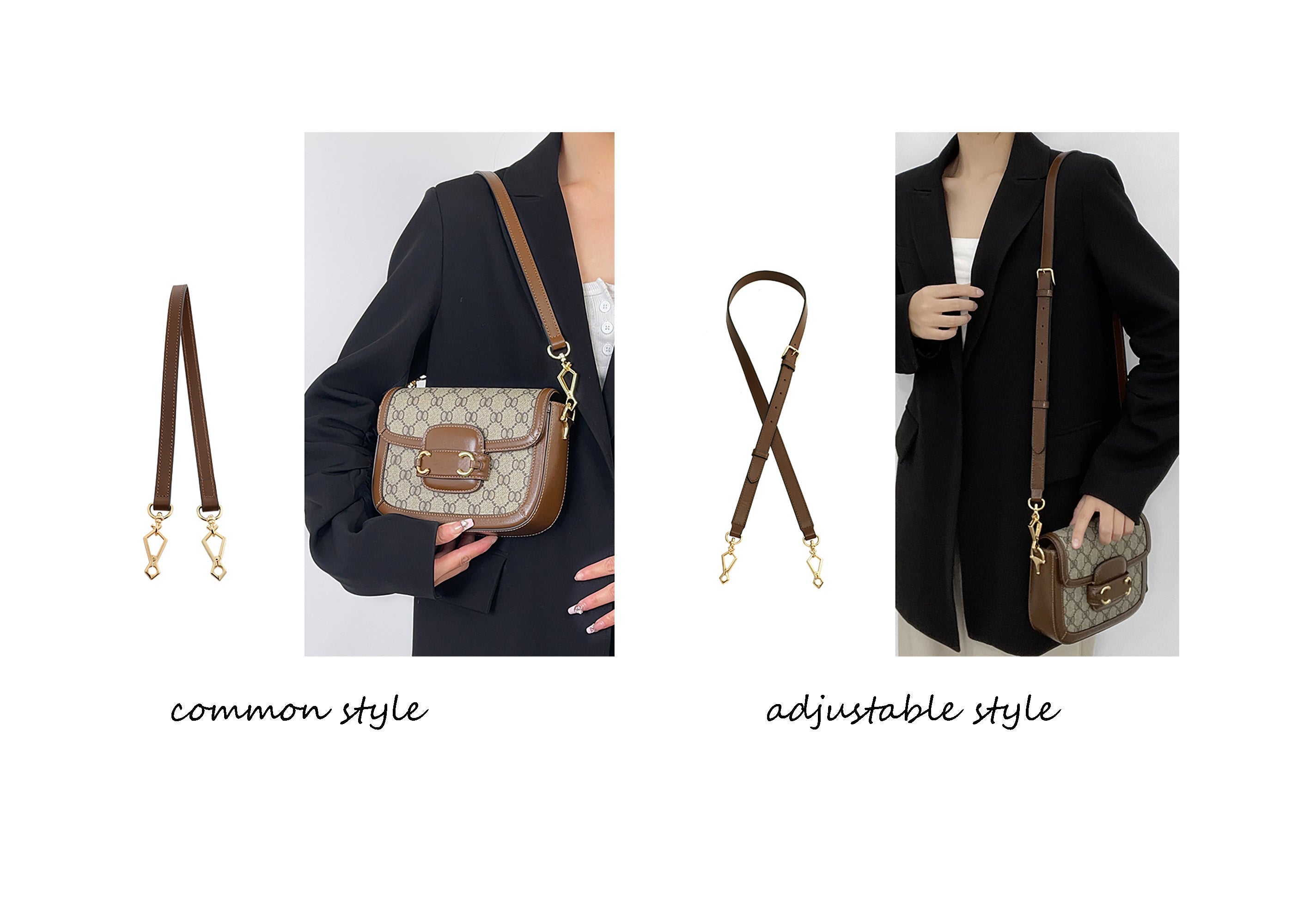 Leather shoulder strap for Horsebit 1955 bags, underarm strap replacement accessory, brown adjustable crossbody strap