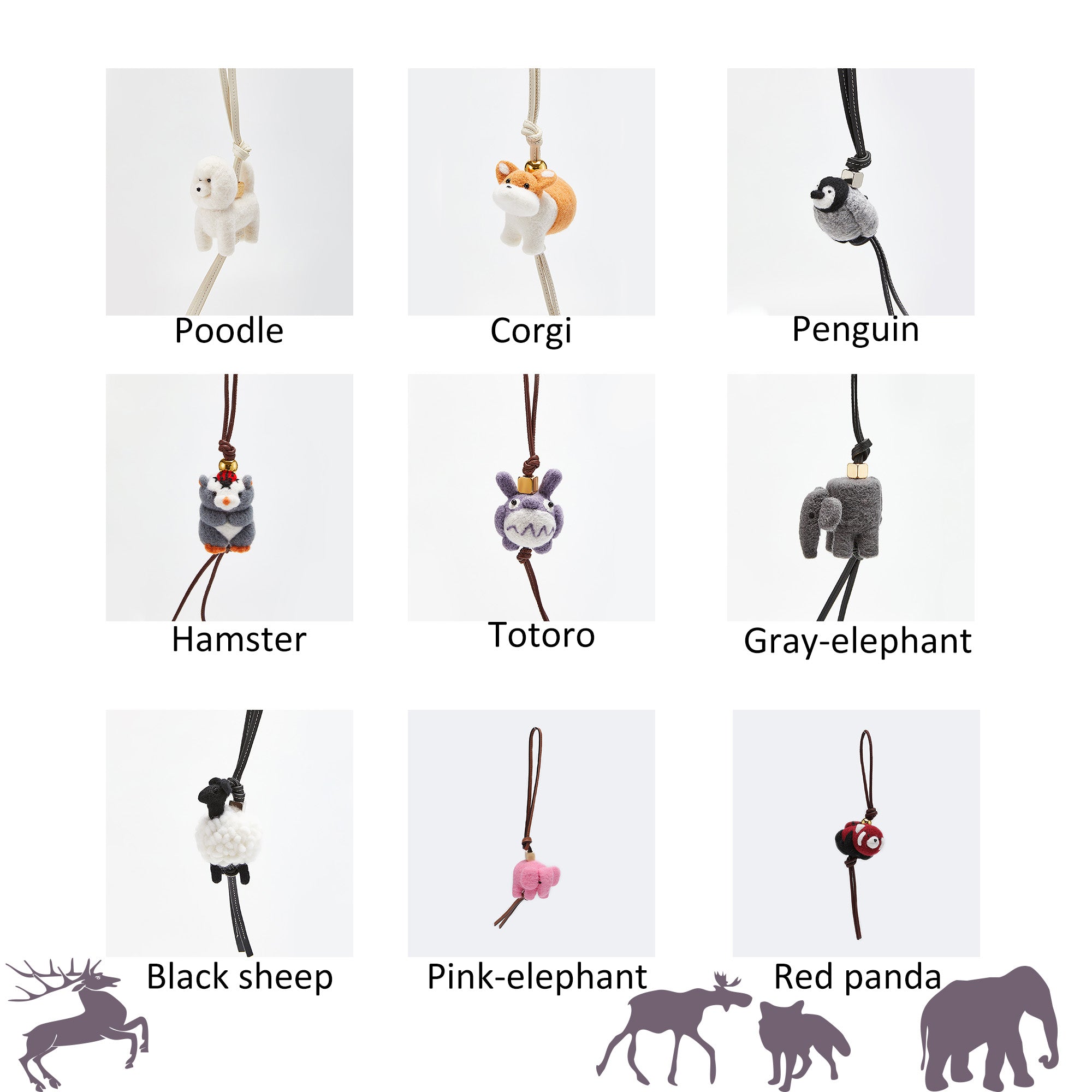 Handcrafted Felt Animal Keychain and Bag Charm – Unique Felt Car Hanging Decoration, Handmade