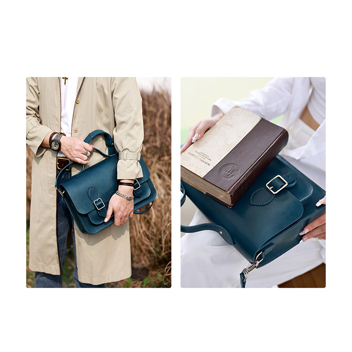 Peacock Blue Leather Satchel Shoulder Bag | Handmade Large Crossbody Bag Work Bag Briefcase for Men and Women - Wirkin™