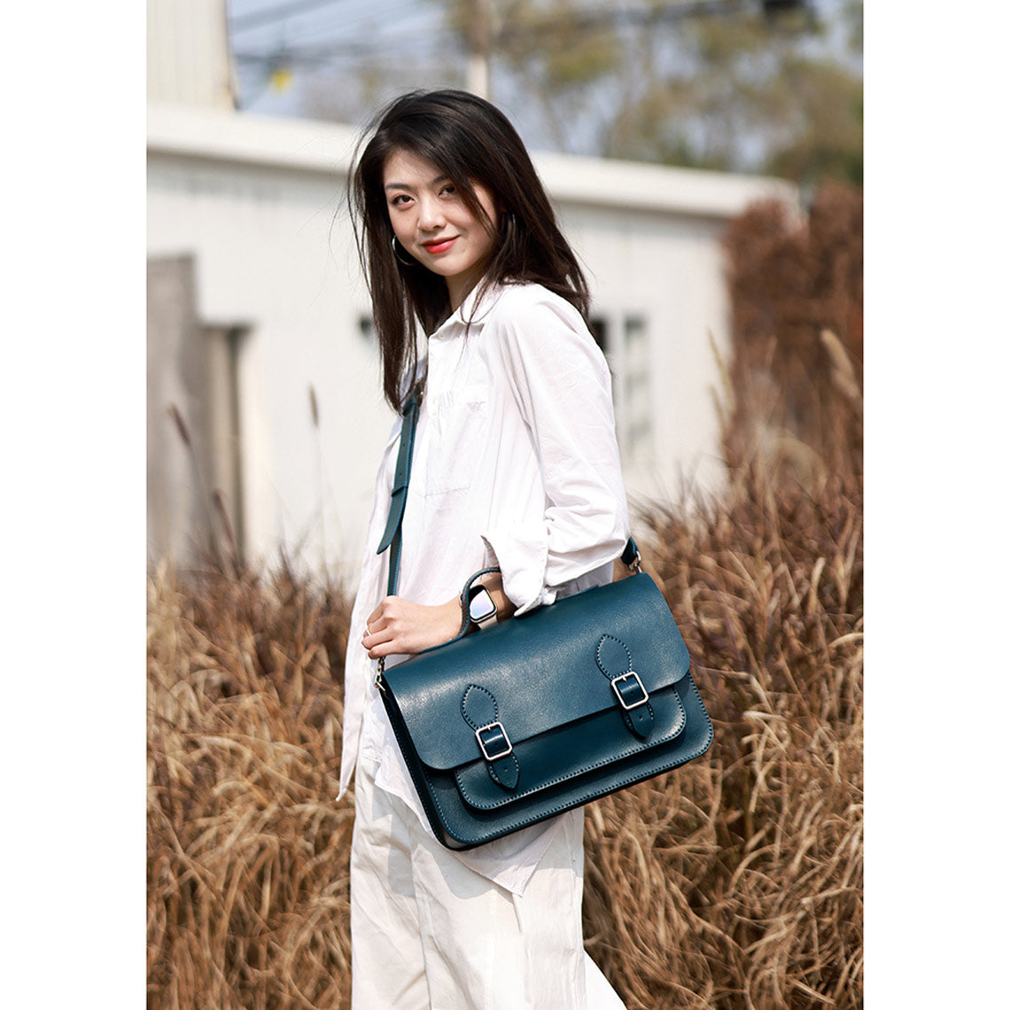 Peacock Blue Leather Satchel Shoulder Bag | Handmade Large Crossbody Bag Work Bag Briefcase for Women - Wirkin™