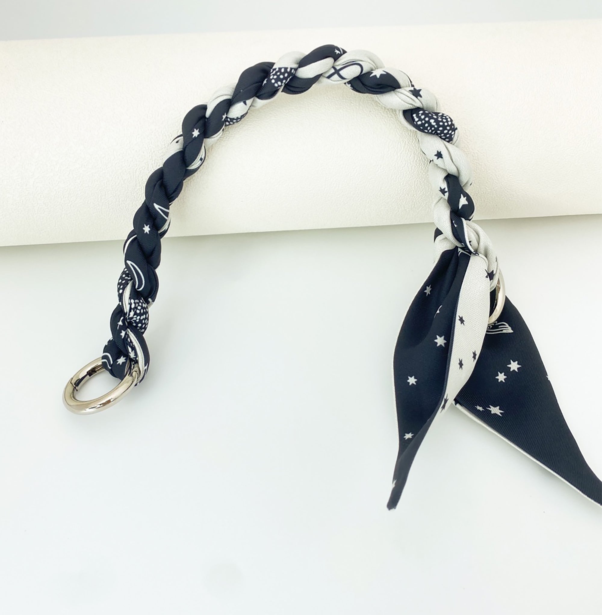 Handcrafted Evelyn Bag Strap – Braided Rope Scarf with Bow Tie, Suitable for Handheld and Underarm Carry