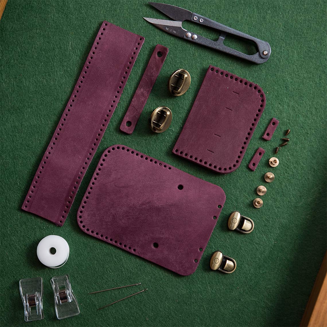 Purple leather diy bag kit | leather sewing kit | Wirkin™