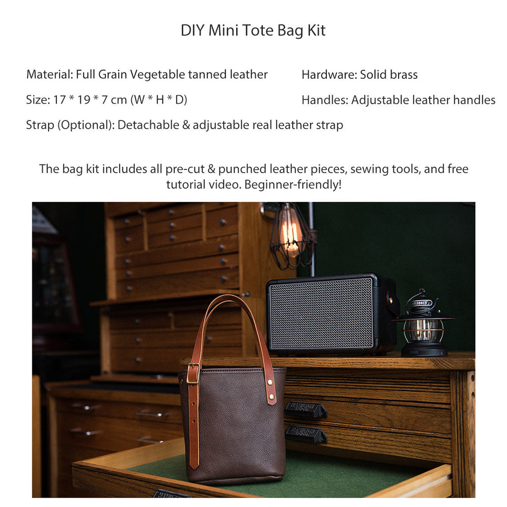 DIY Tote Bag Kits in Heritage Brown Full Grain Leather | Handmade Mini Tote Bag Size - Wirkin™