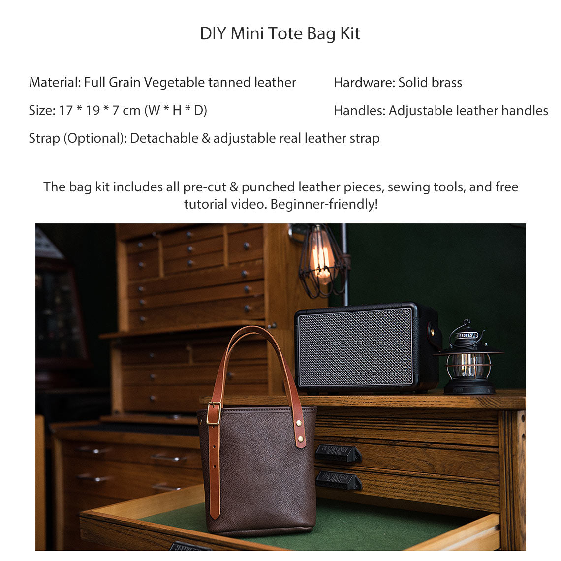 DIY Tote Bag Kits in Heritage Brown Full Grain Leather | Handmade Mini Tote Bag Size - Wirkin™