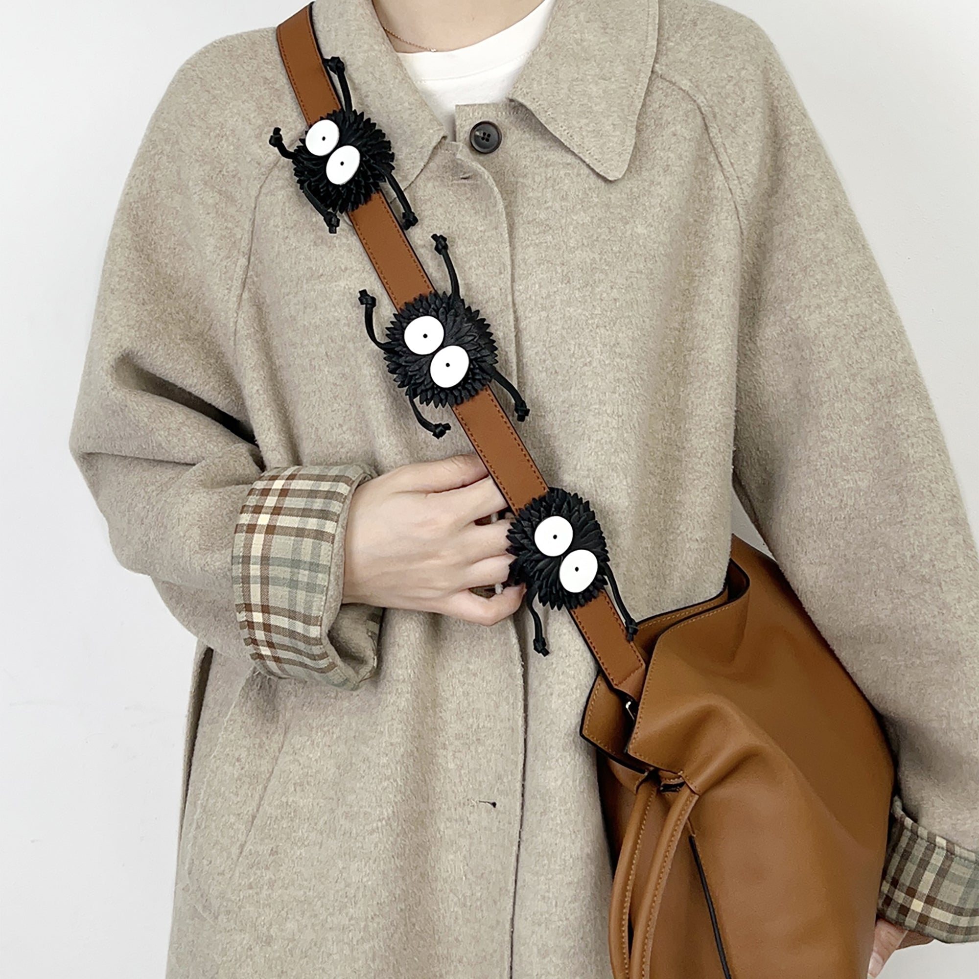 Flamenco clutch in nappa calfskin Bag strap,Genuine leather crossbody strap, cute coal ball shape, fashionable shoulder strap for women's bag