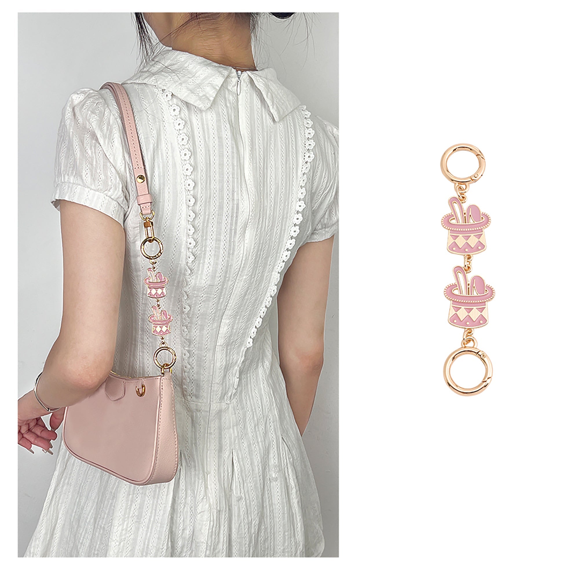 Metal material bag chain extension, pink magic hat style extension clasp, underarm bag chain extension accessory