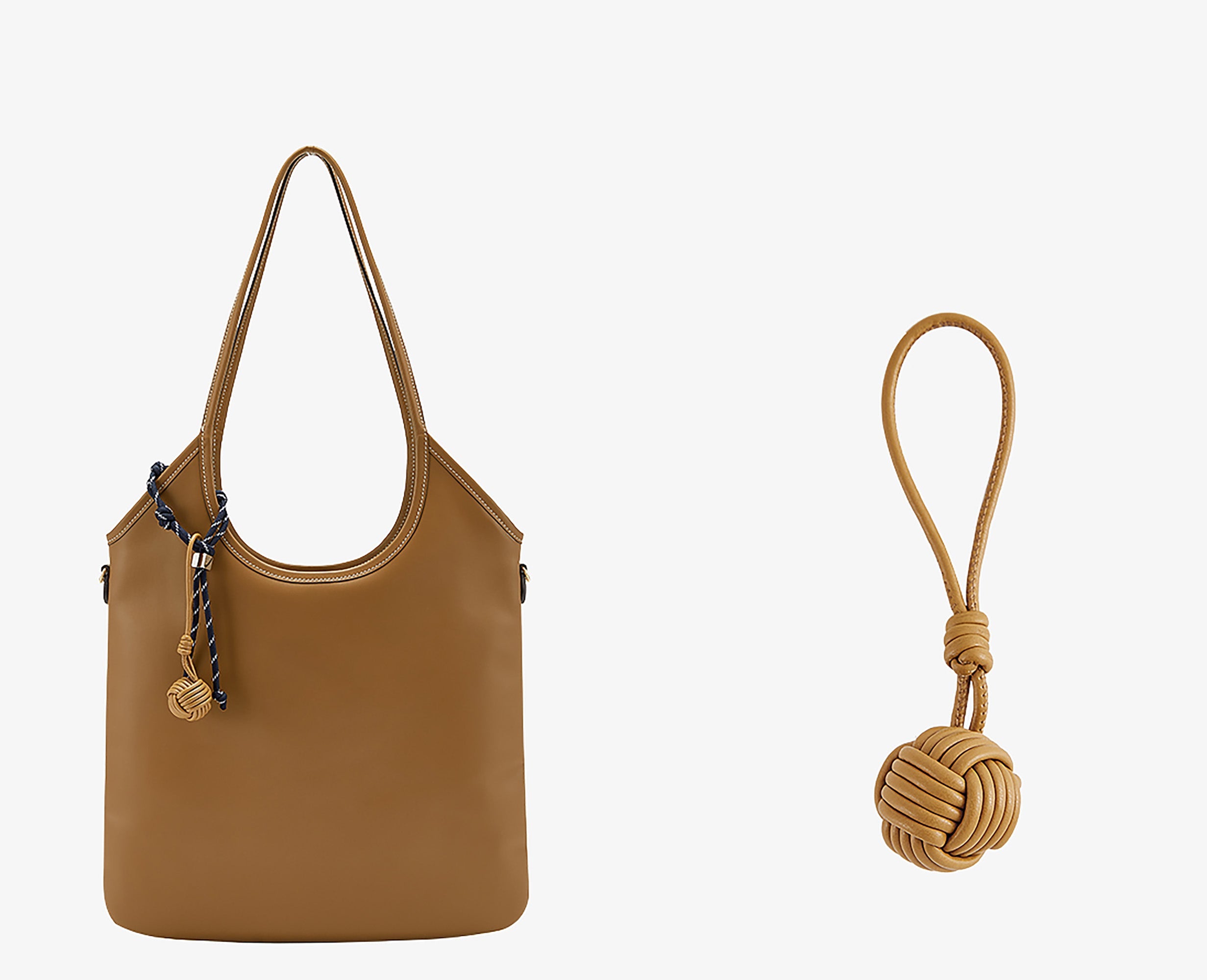 IVY Leather Handbag Charm, Genuine Leather Tennis Ball Style Keychain, Beige Gift Bag Accessory
