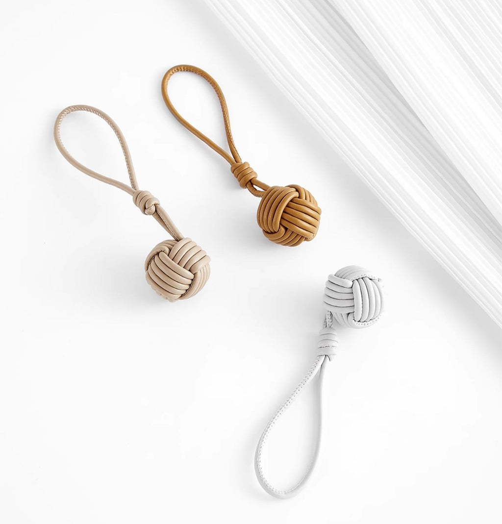 IVY Leather Handbag Charm, Genuine Leather Tennis Ball Style Keychain, Beige Gift Bag Accessory