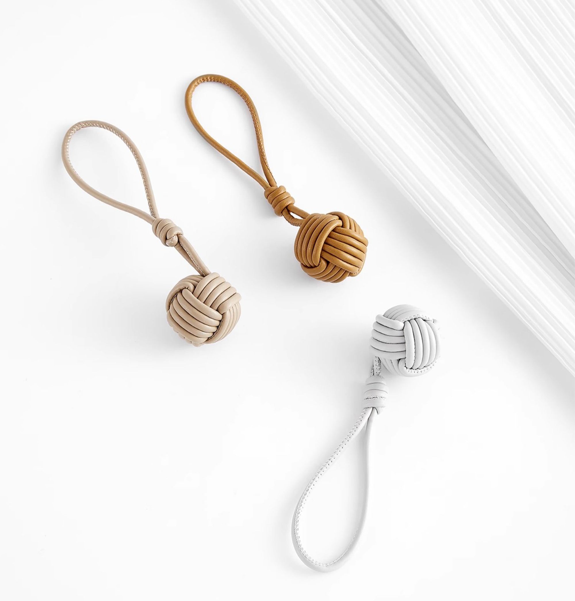 IVY Leather Handbag Charm, Genuine Leather Tennis Ball Style Keychain, Beige Gift Bag Accessory