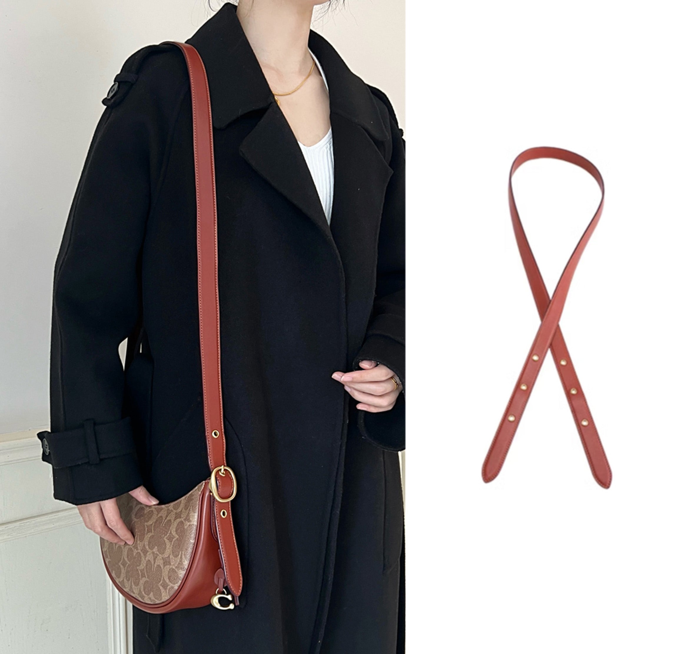 Underarm modification adjustable crossbody strap for Luna Pebble Leather Shoulder Bag, handmade custom leather strap.