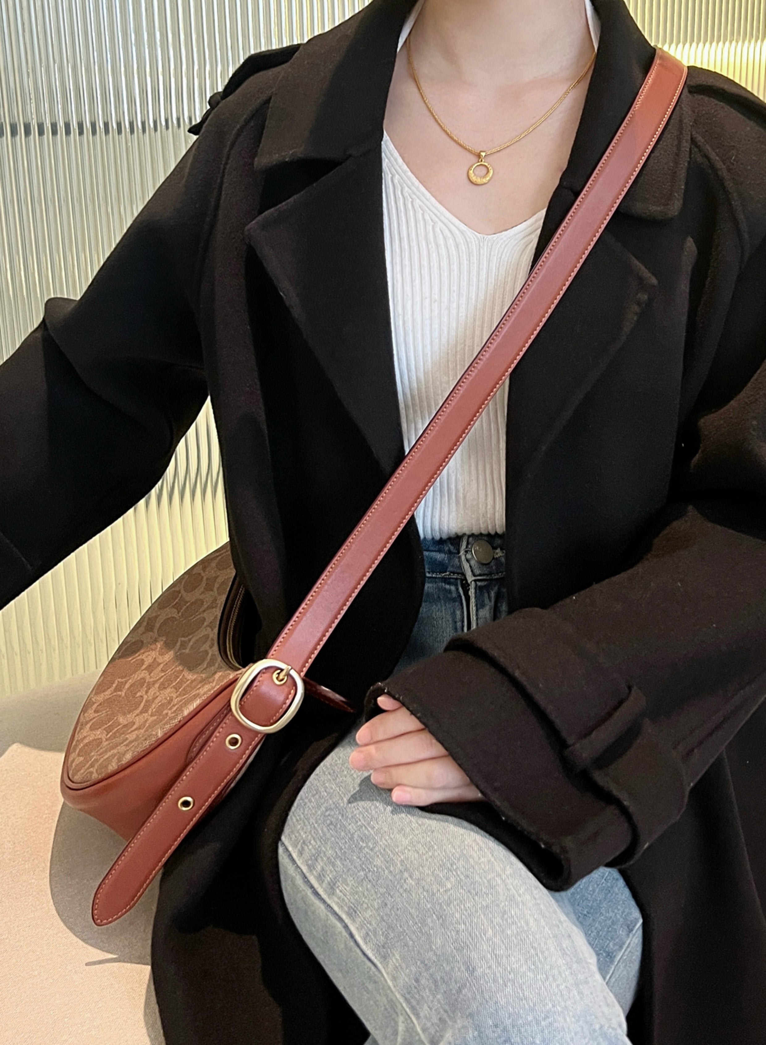 Underarm modification adjustable crossbody strap for Luna Pebble Leather Shoulder Bag, handmade custom leather strap.