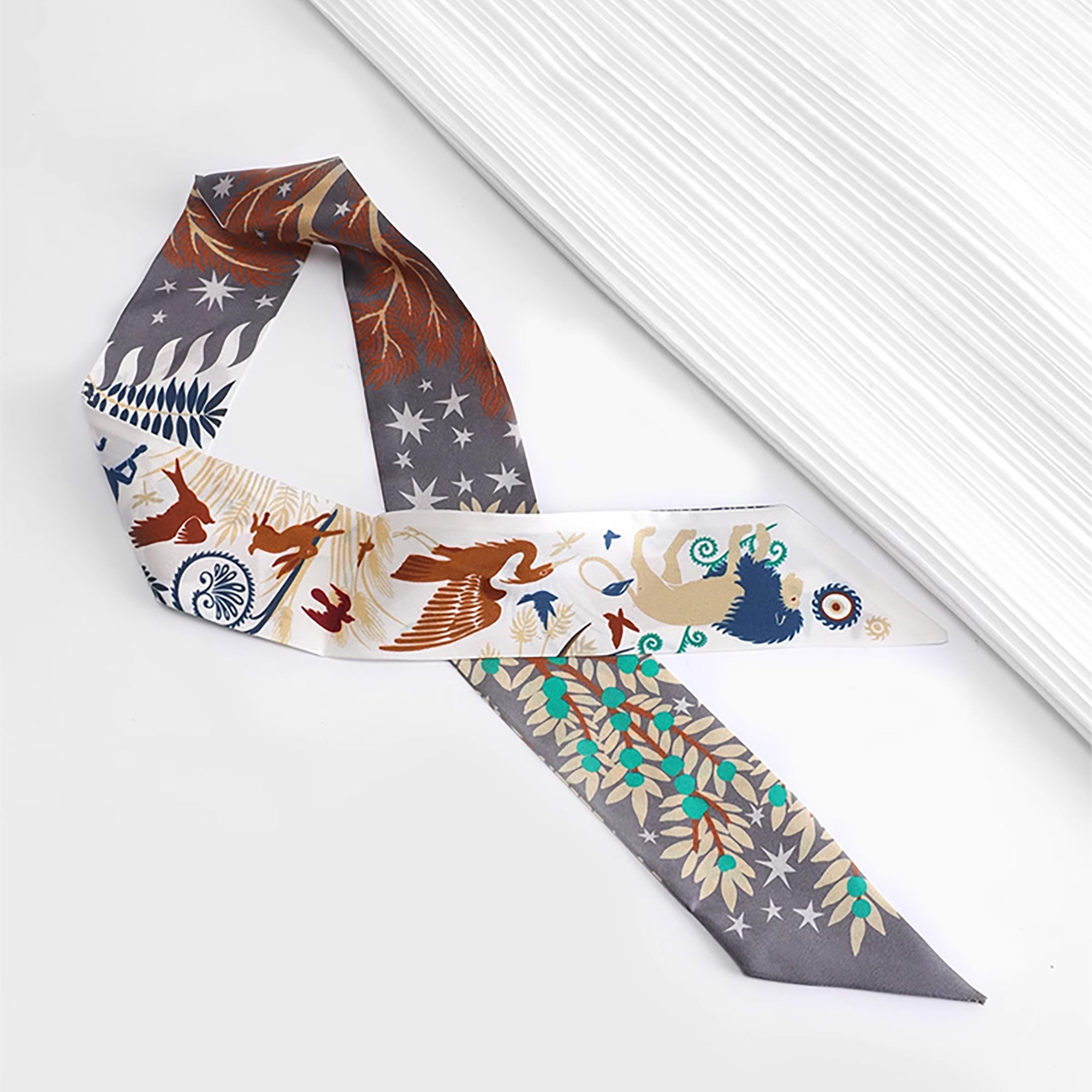Grey Scarf Strap for Bags – Versatile Silk Ribbon, Can Also Be Worn as Neck Accessory