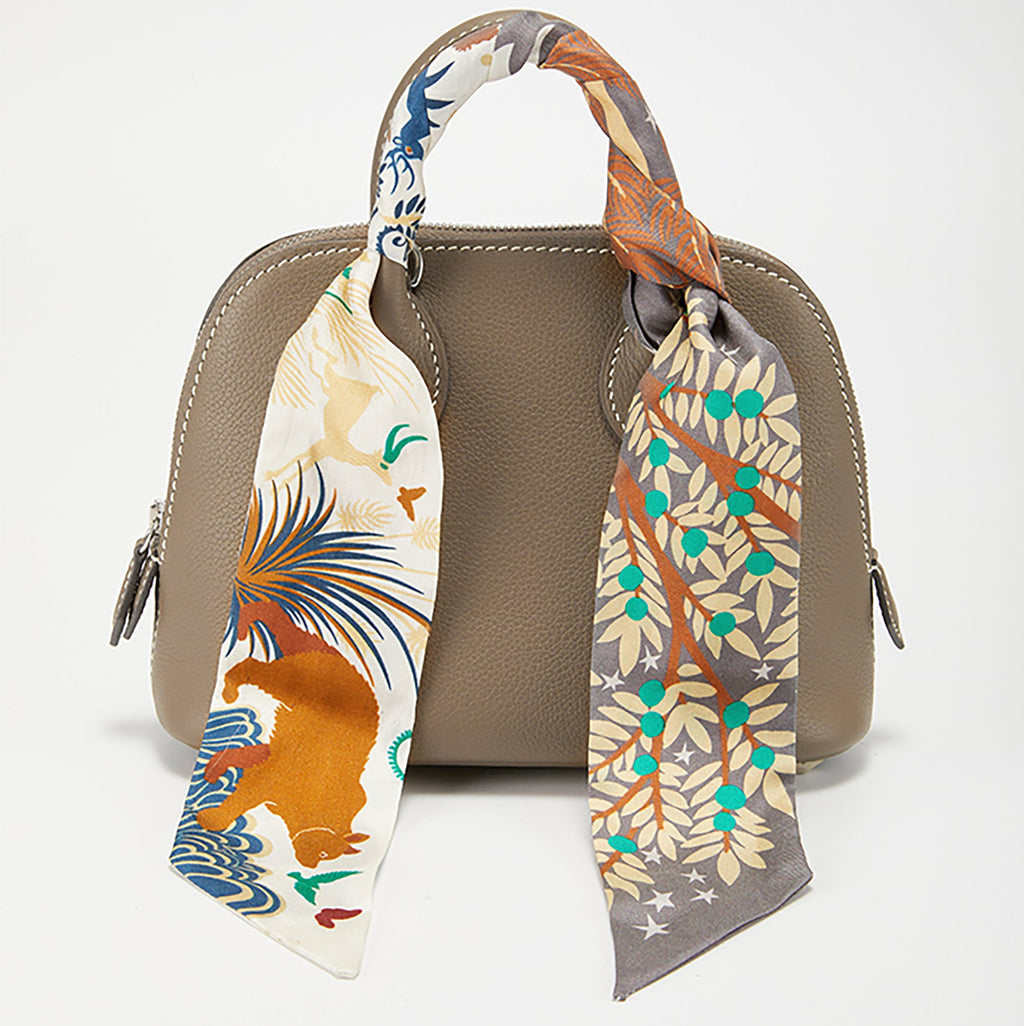 Grey Scarf Strap for Bags – Versatile Silk Ribbon, Can Also Be Worn as Neck Accessory