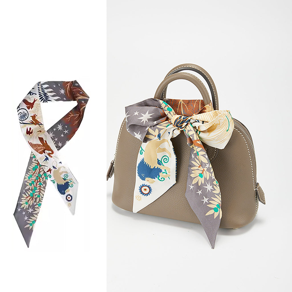 Grey Scarf Strap for Bags – Versatile Silk Ribbon, Can Also Be Worn as Neck Accessory