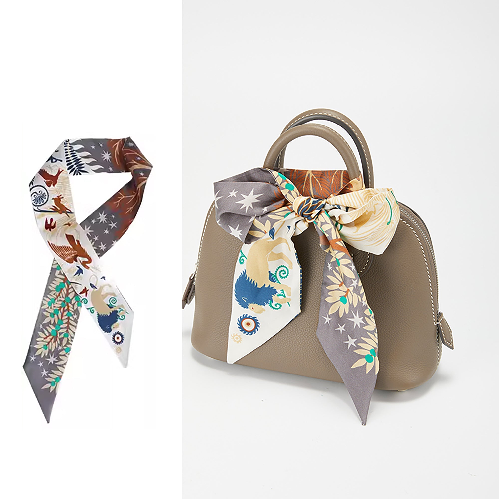 Grey Scarf Strap for Bags – Versatile Silk Ribbon, Can Also Be Worn as Neck Accessory