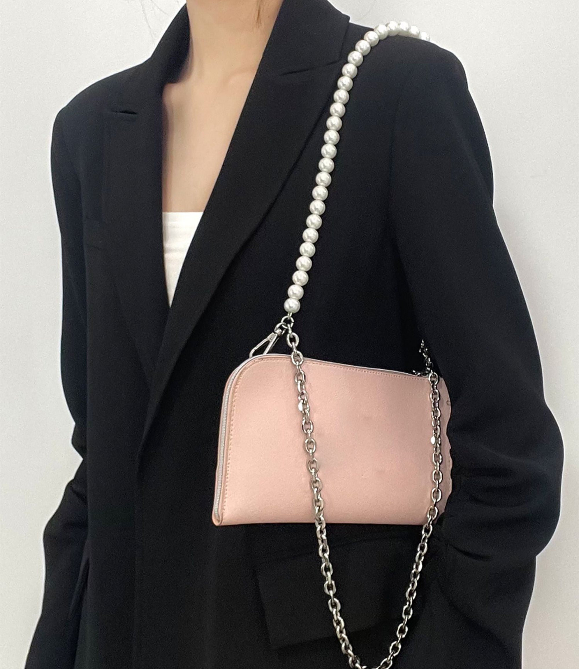 Makeup bag pearl chain accessory, short underarm chain for bag modification, metal bag chain.