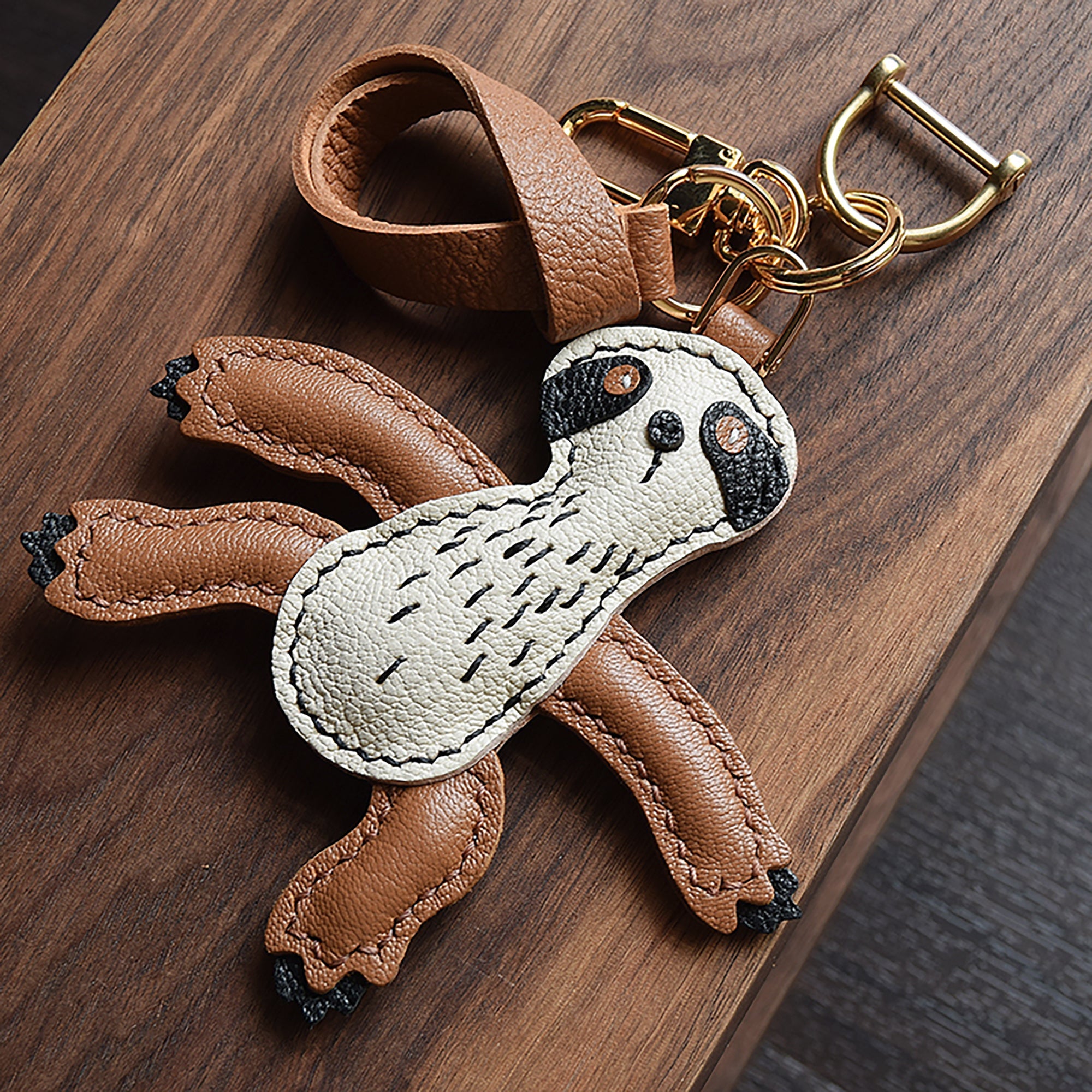 Handmade Sloth Leather Keychain - Unique Sloth Key Holder for Bags & Car Keys - Custom Leather Pendant