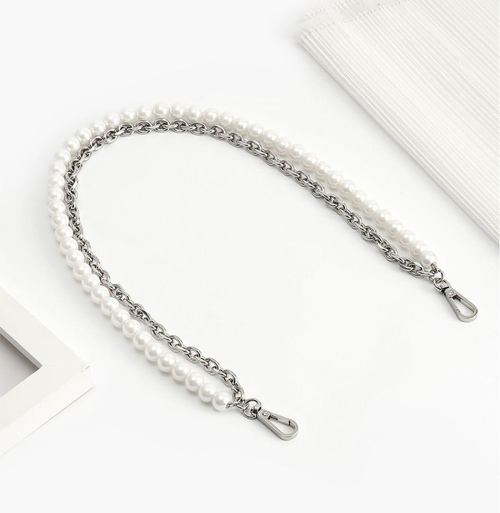 Makeup bag pearl chain accessory, short underarm chain for bag modification, metal bag chain.