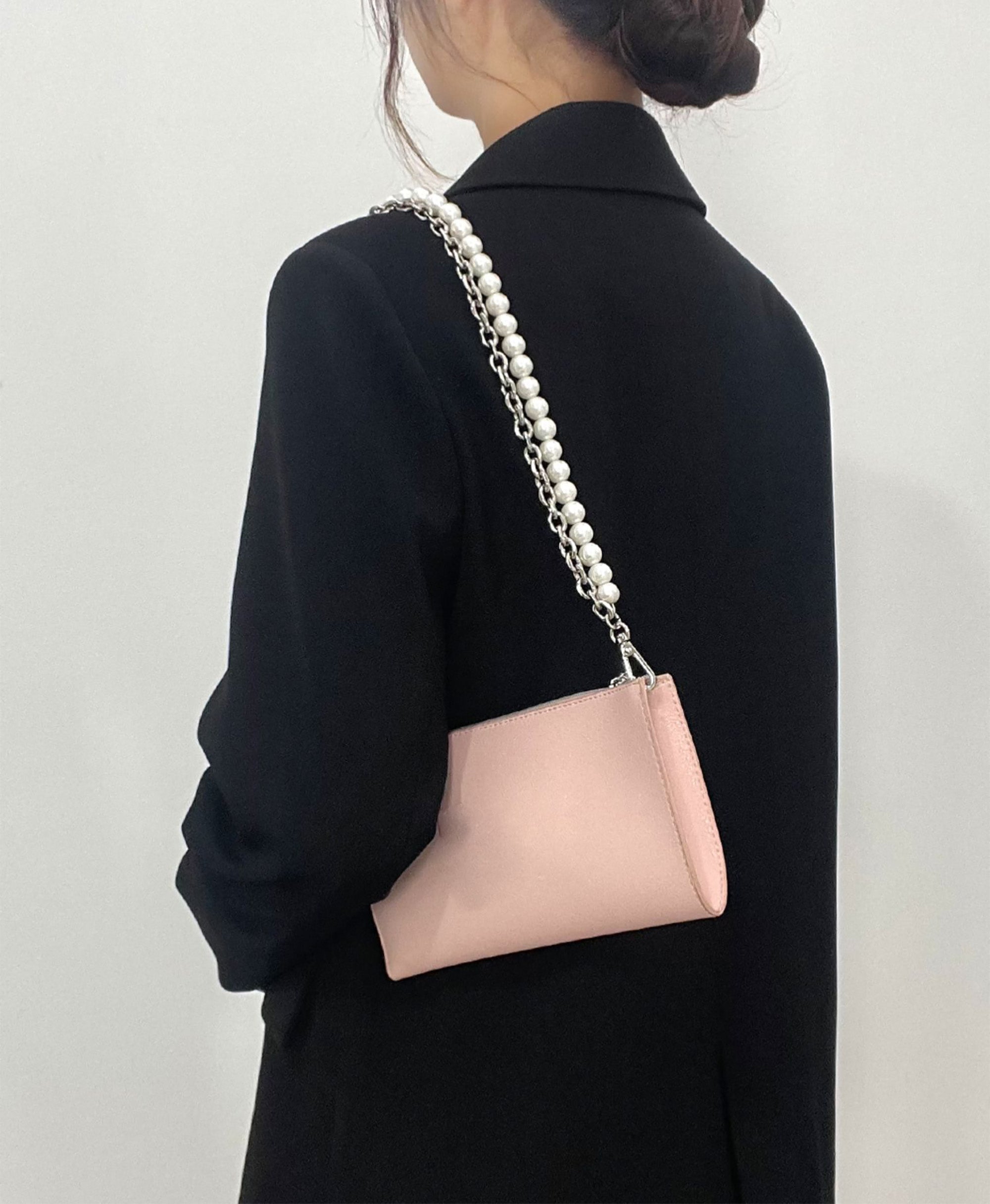 Makeup bag pearl chain accessory, short underarm chain for bag modification, metal bag chain.