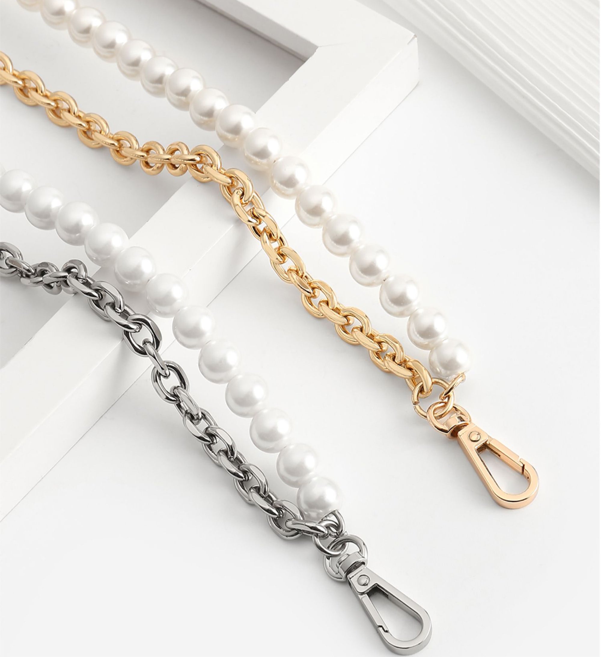 Makeup bag pearl chain accessory, short underarm chain for bag modification, metal bag chain.