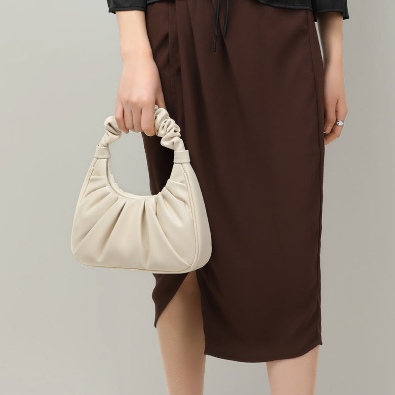 Womwn’s Beige Slouchy Small Baguette Bag in Genuine Leather image 2