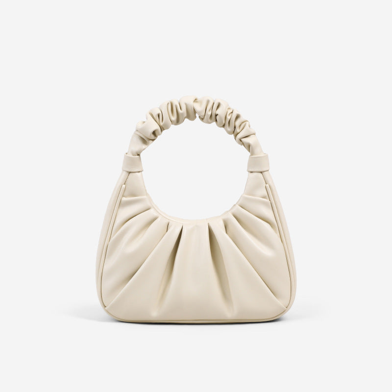 Womwn’s Beige Slouchy Small Baguette Bag in Genuine Leather image
