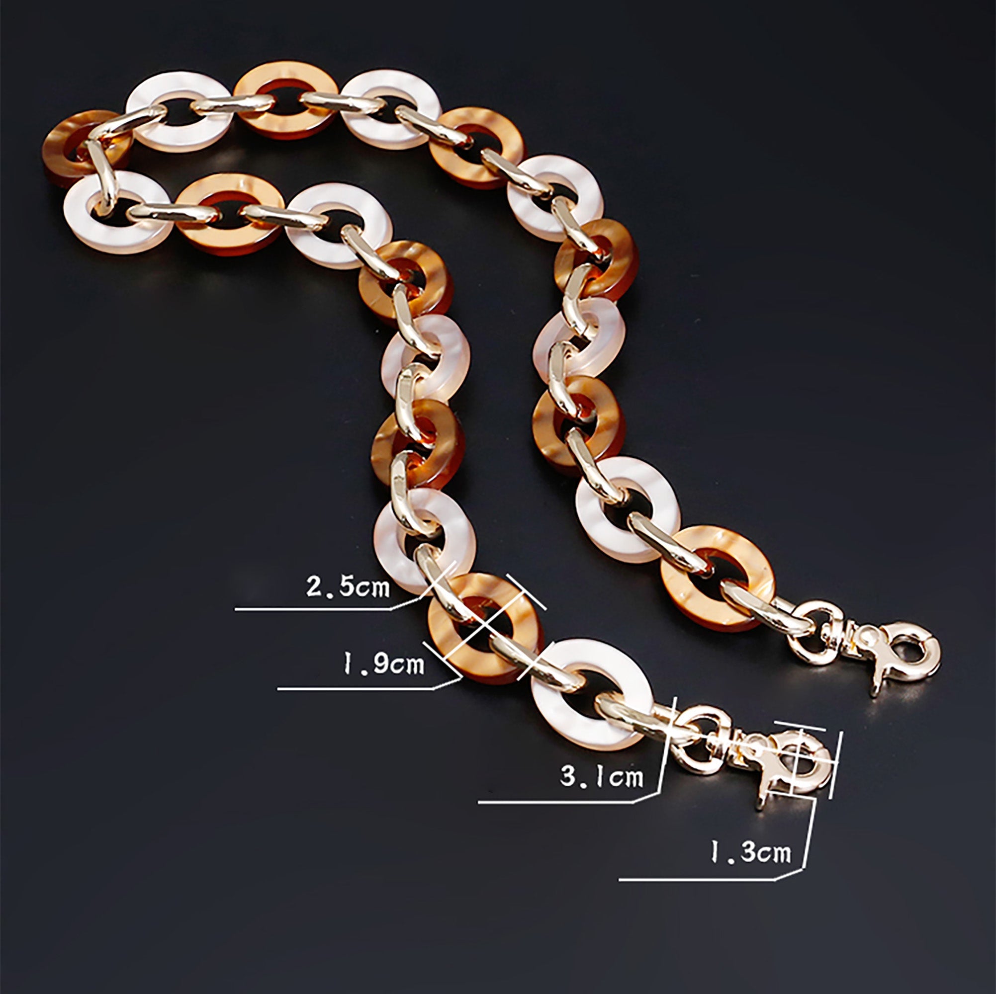 Vintage underarm bag chain, acrylic resin chain, single shoulder handbag strap accessory.
