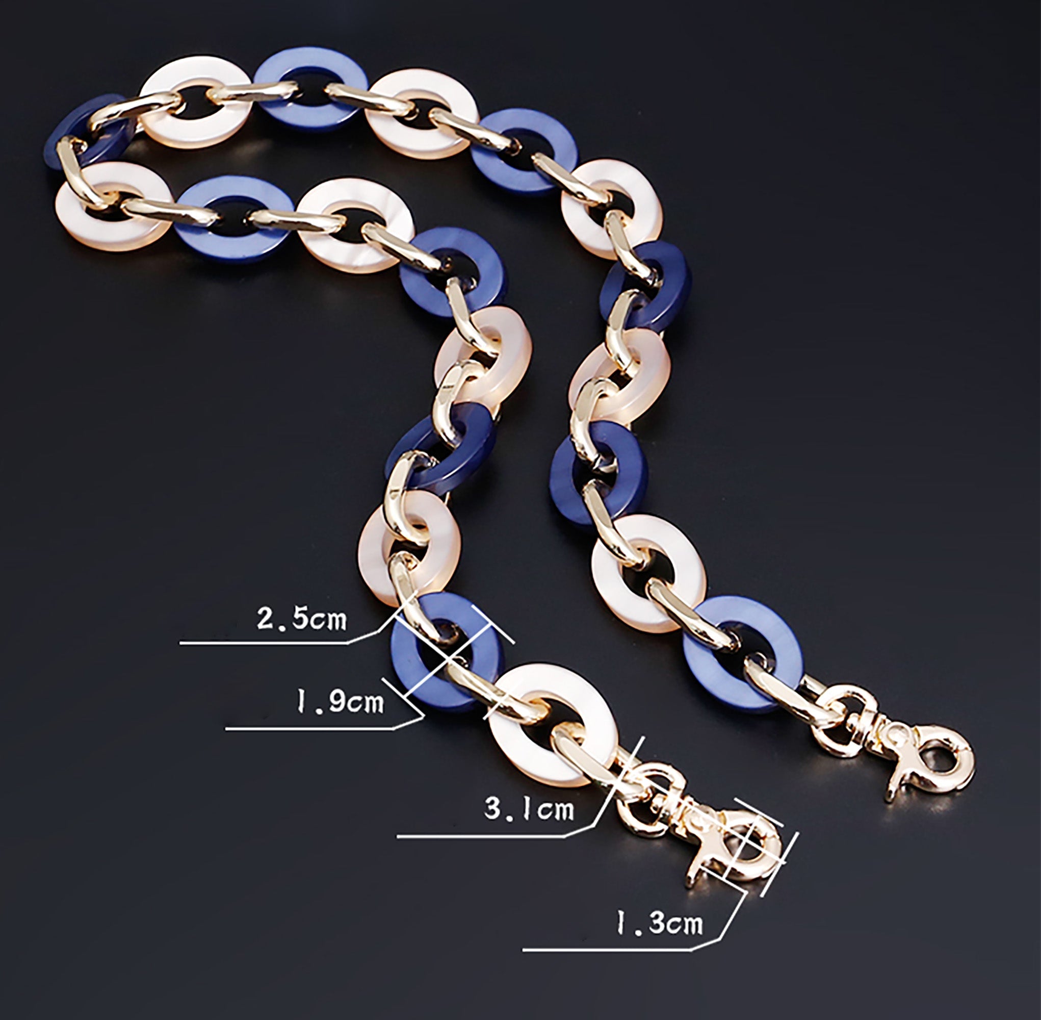 Vintage underarm bag chain, acrylic resin chain, single shoulder handbag strap accessory.
