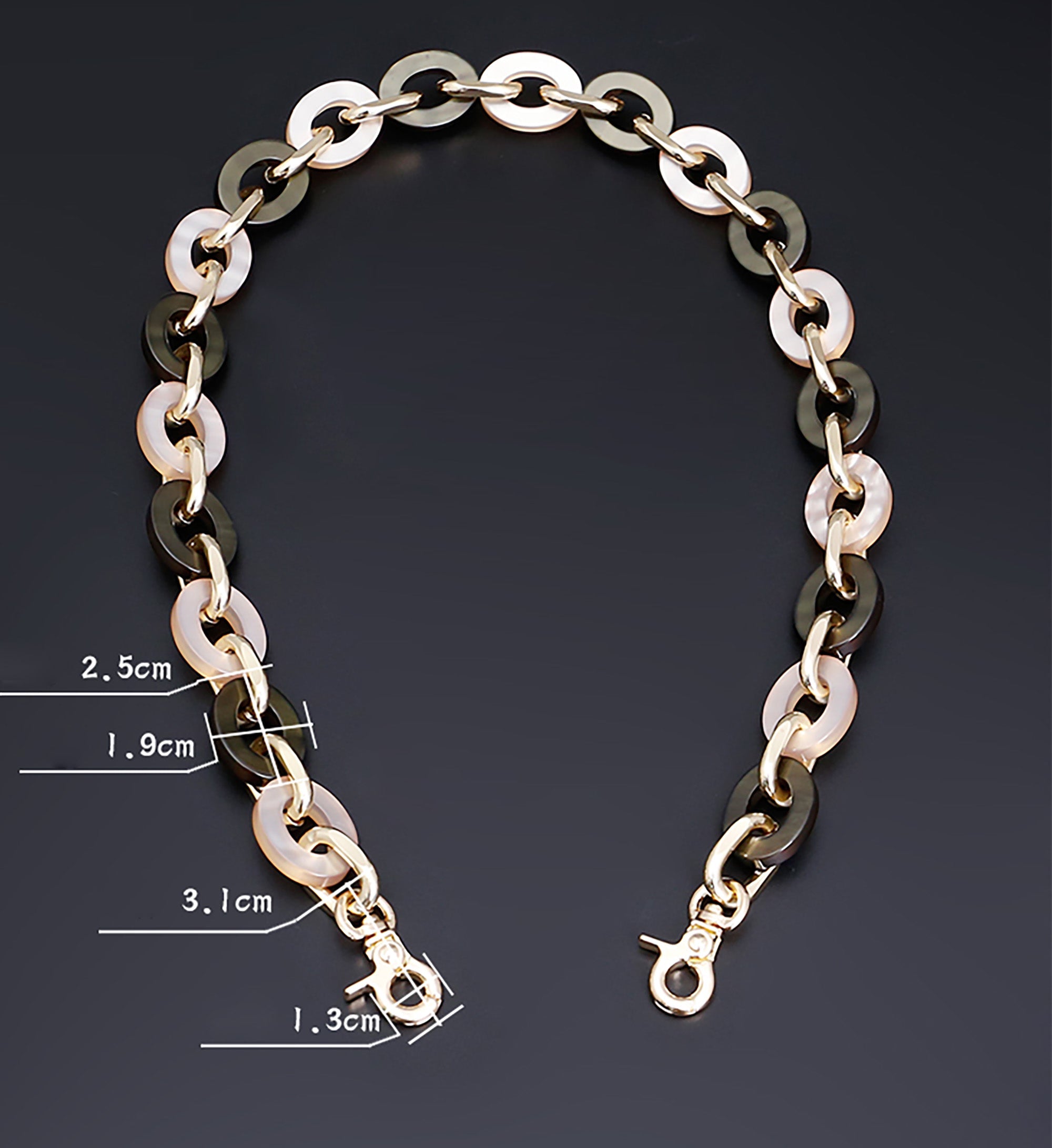 Vintage underarm bag chain, acrylic resin chain, single shoulder handbag strap accessory.