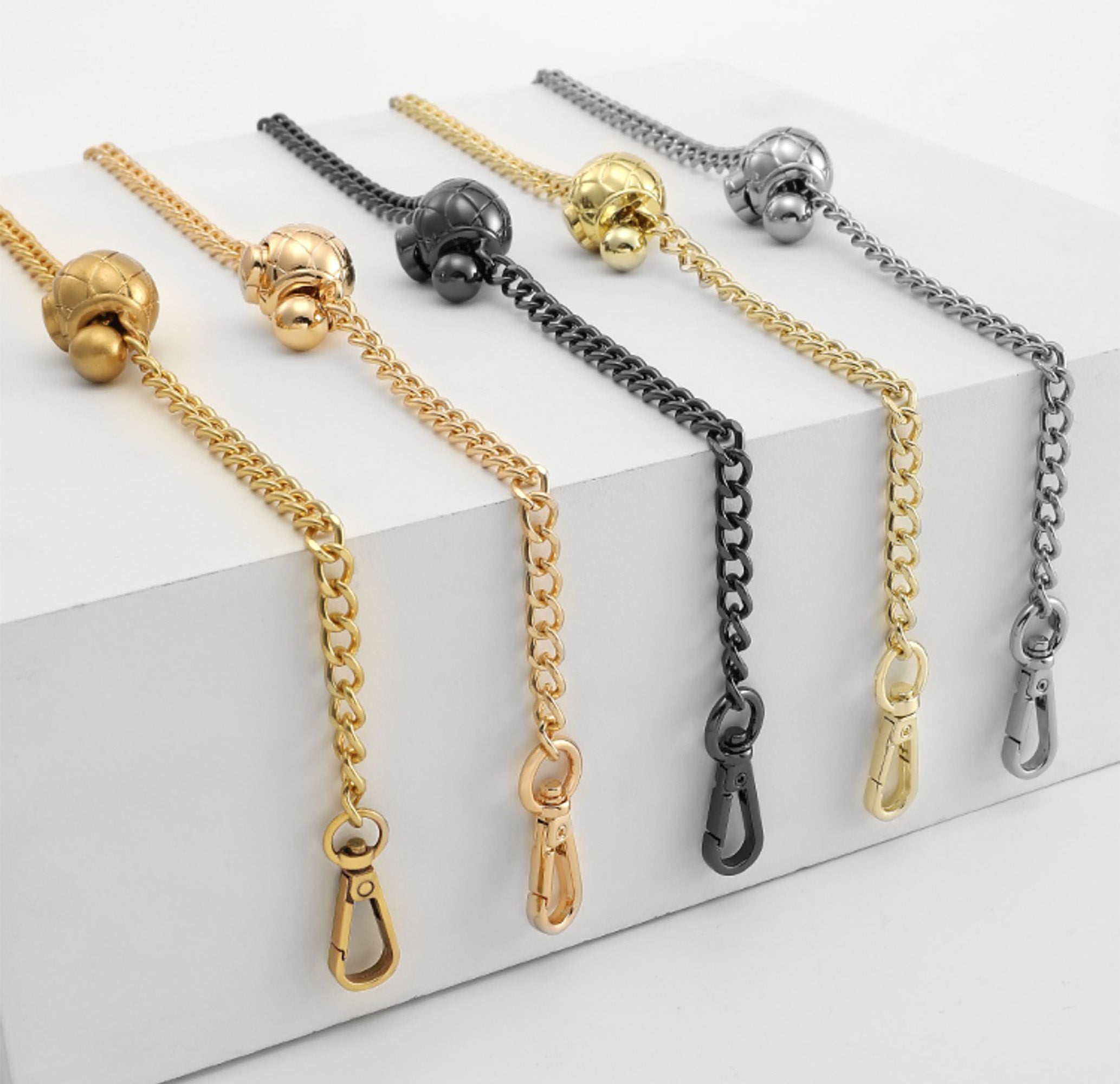 Small Gold Ball Chain Bag Strap, Color-Fast Metal, Adjustable High-End Shoulder Strap Accessory.
