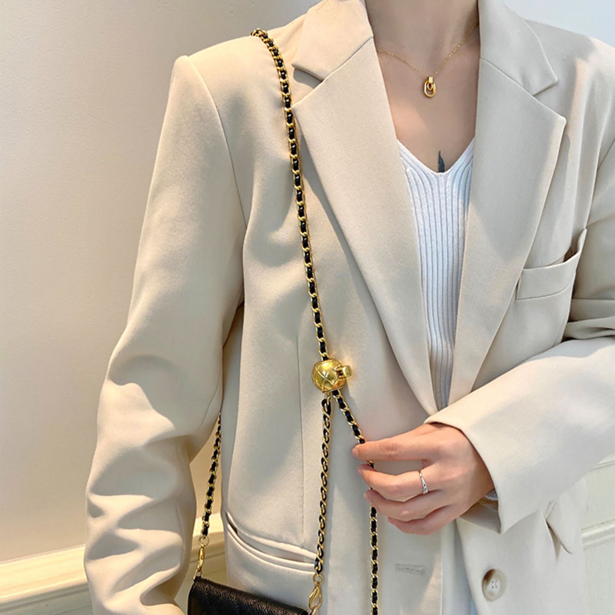 Handmade Gold Ball Chain Strap with Clear Liner for Wallet & Purse Transformation – Customizable Short Shoulder Strap for Women
