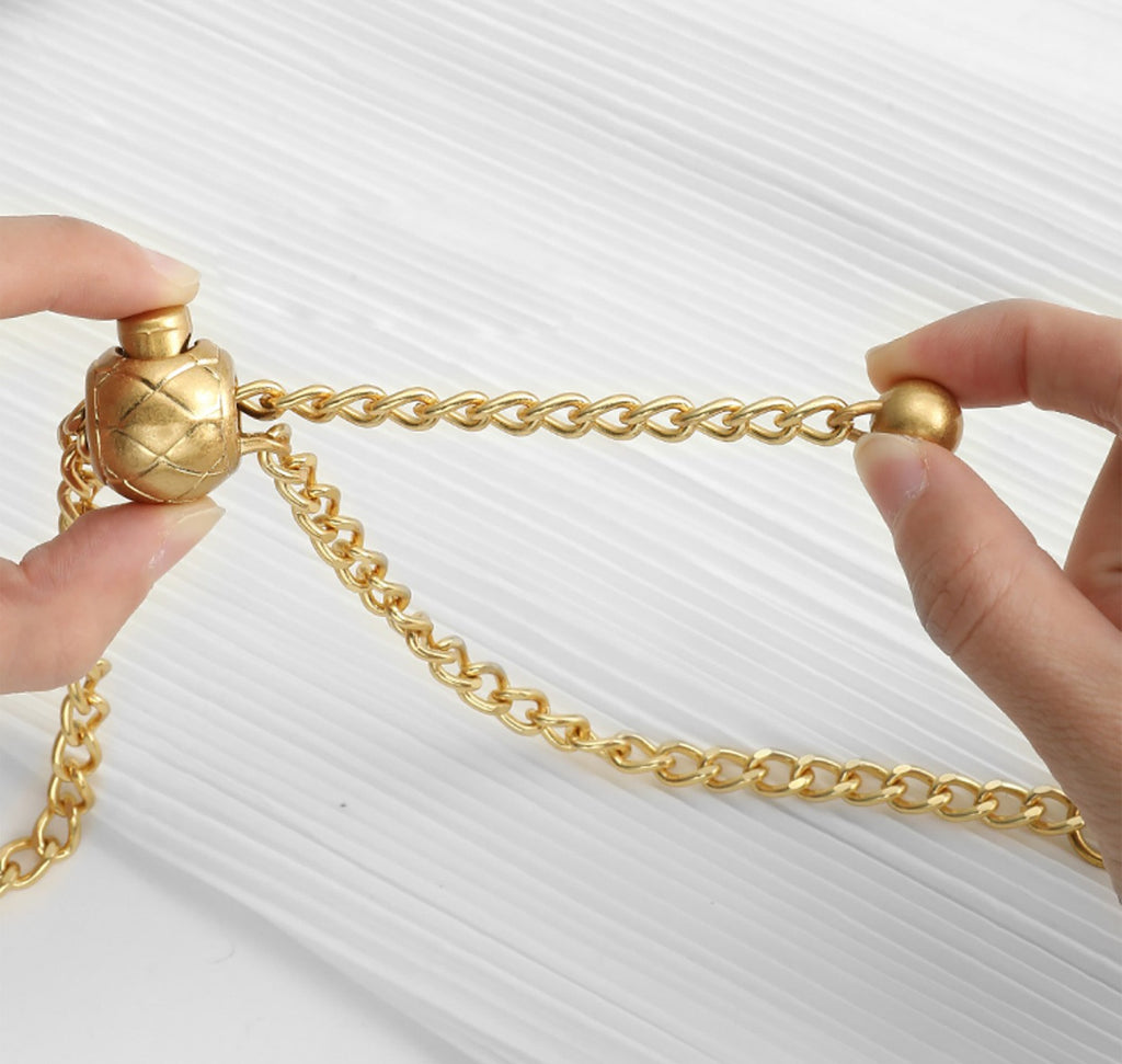 Small Gold Ball Chain Bag Strap, Color-Fast Metal, Adjustable High-End Shoulder Strap Accessory.